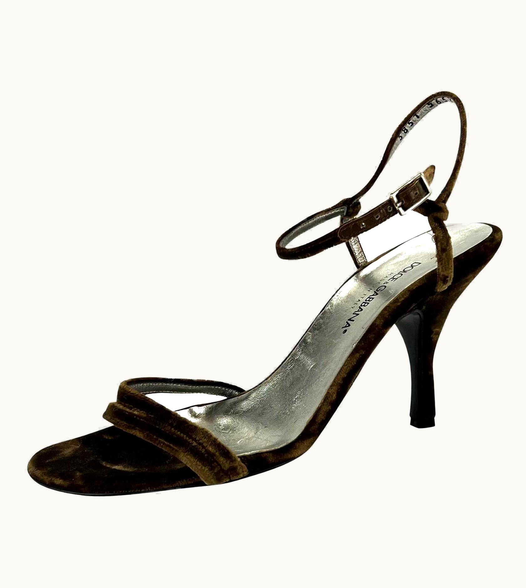Dolce & Gabbana 2000s Dolce And Gabbana Brown Velvet Strap Heel Y2k