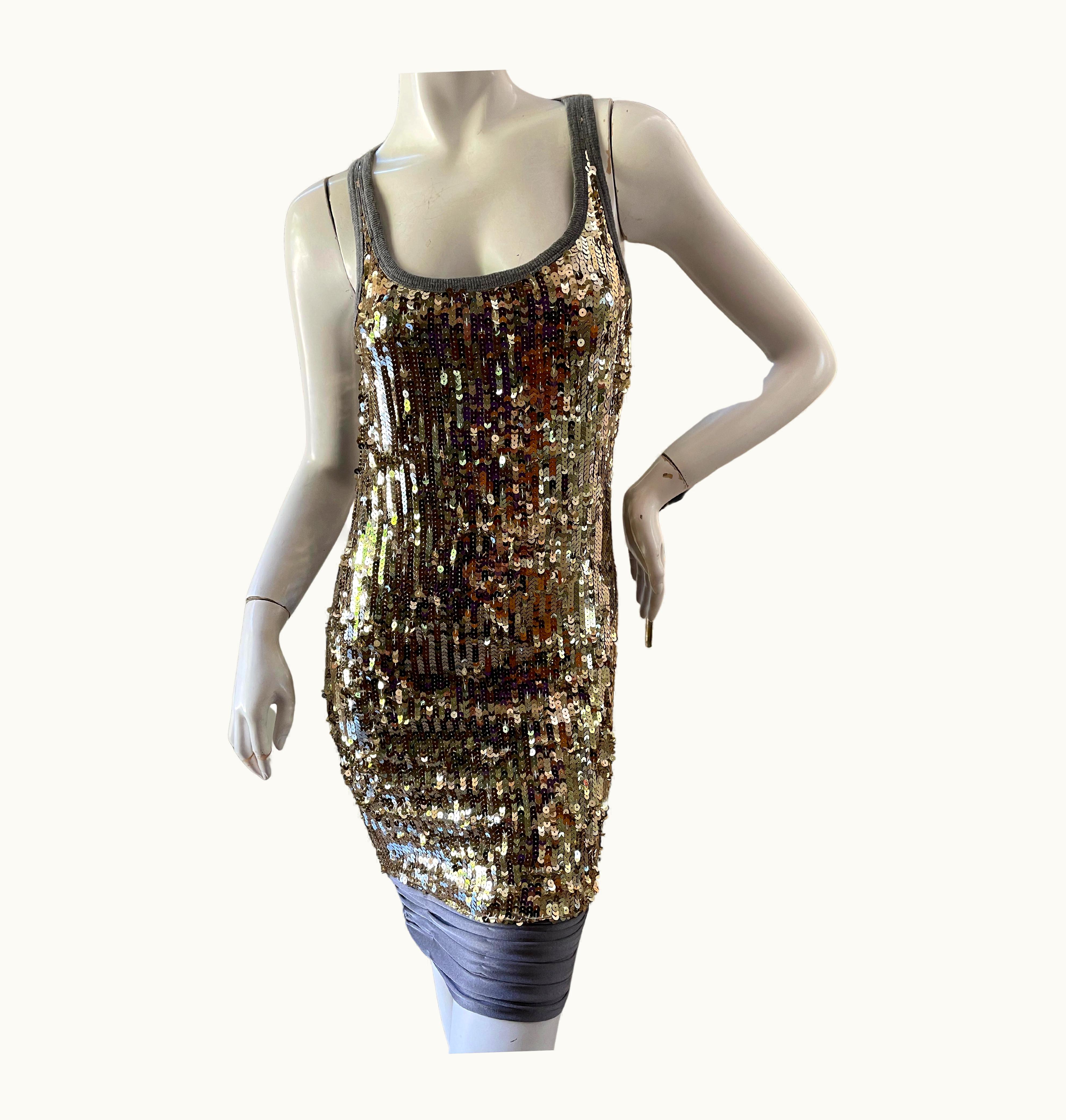 Dolce & Gabbana D&G By Dolce & Gabbana Vintage Silk Cotton Blend Gold Sequin Dress