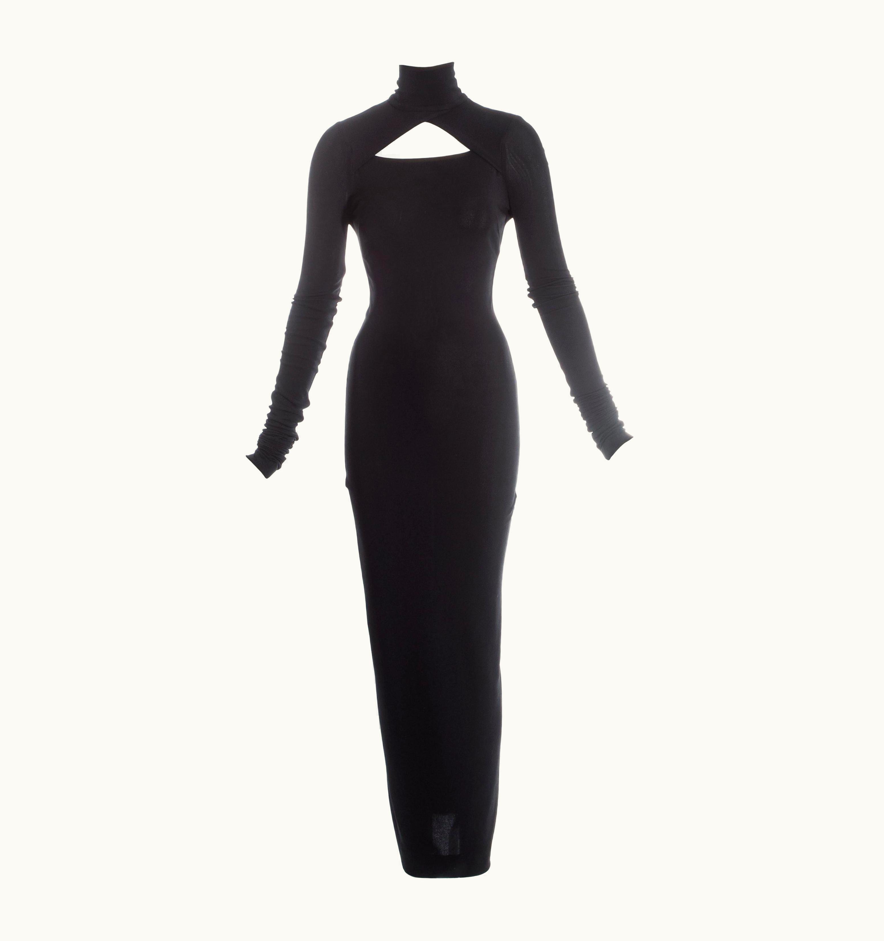 Dolce & Gabbana Dolce & Gabbana Black Spandex Figure Hugging Maxi Dress With Cut Out, C. 1990s