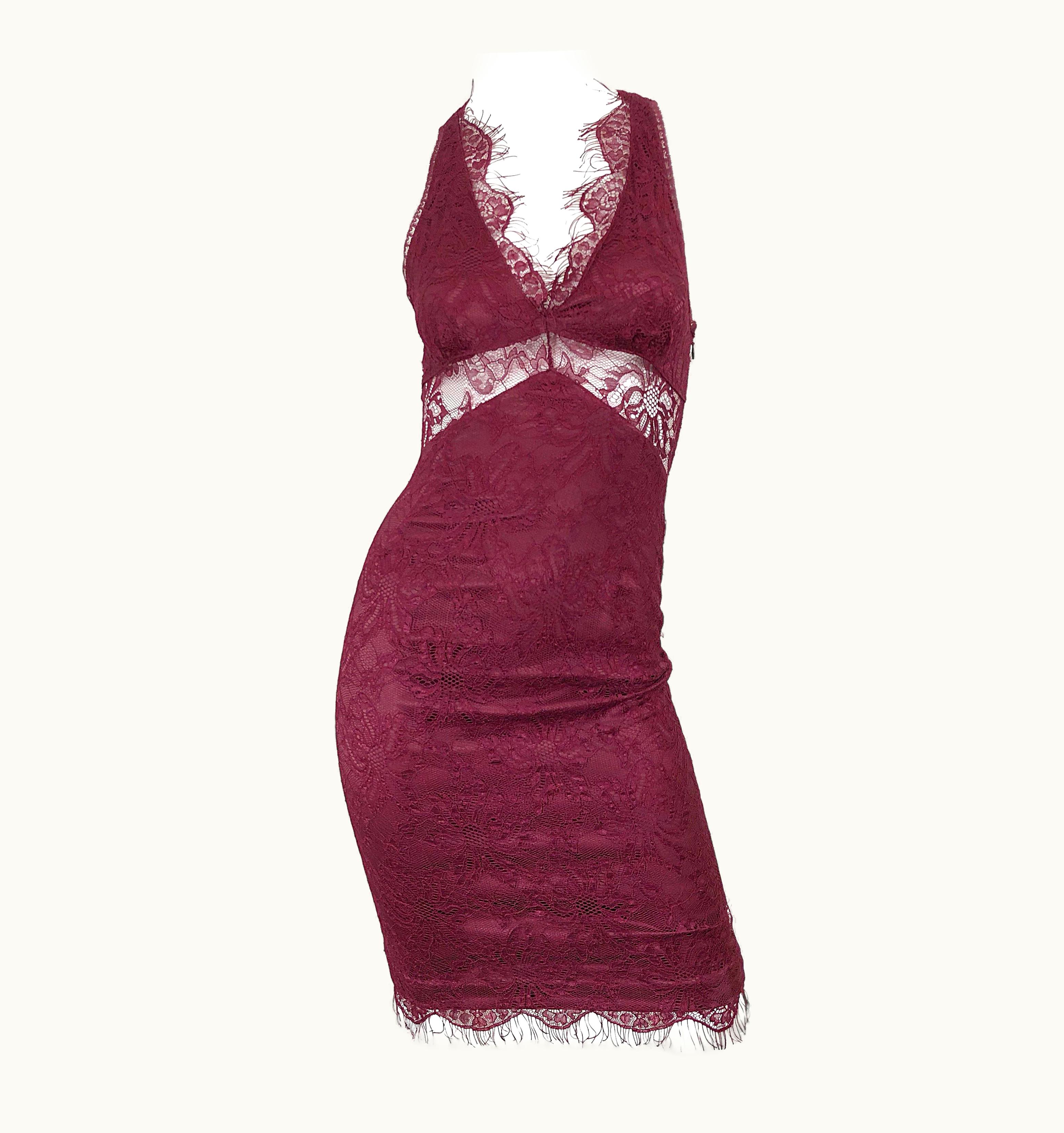 Dolce & Gabbana Dolce & Gabbana 1990s Burgundy Merlot Sexy Lace Bodycon Cut Out Vintage Dress