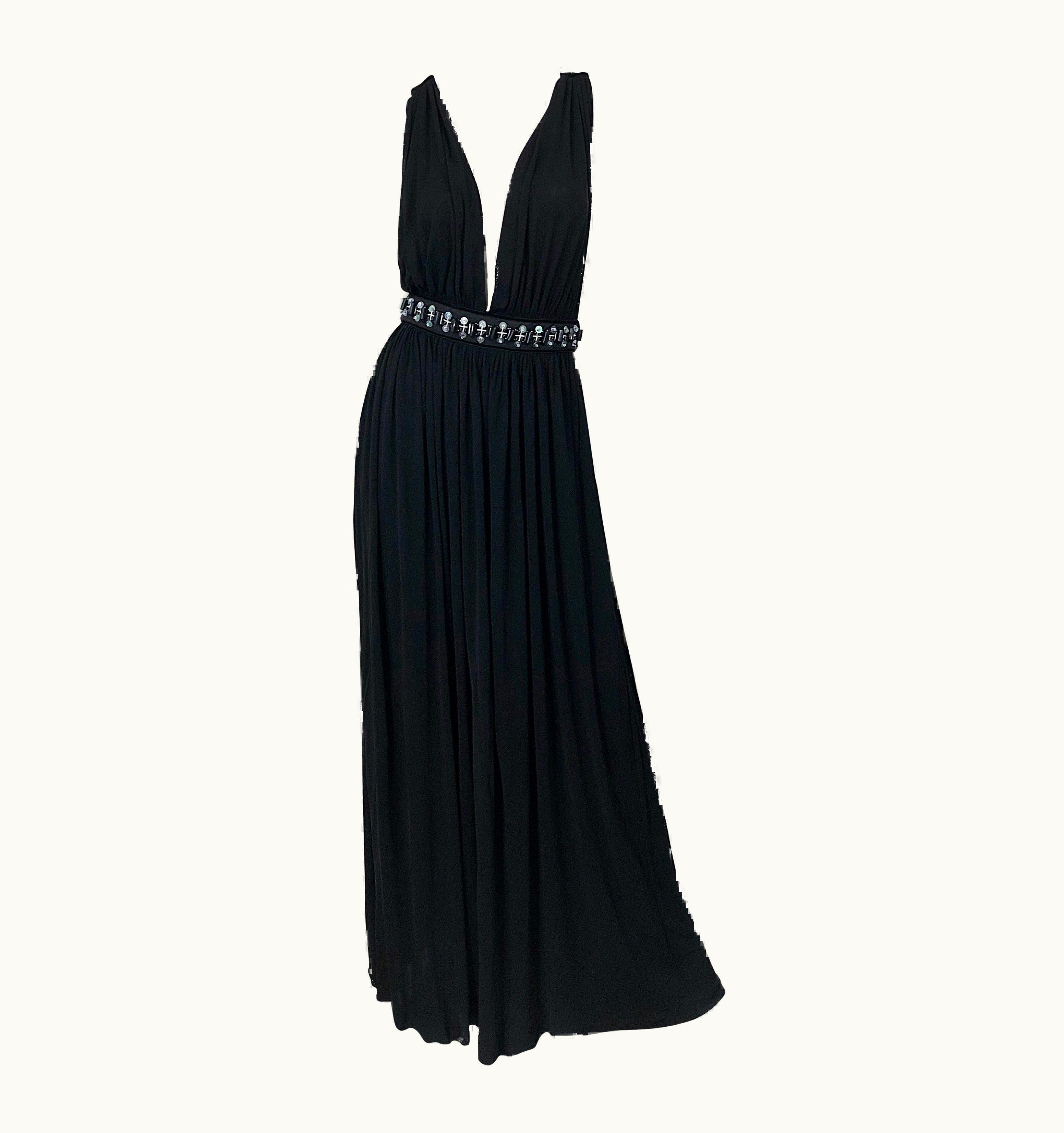 Dolce & Gabbana 1990s Dolce & Gabbana D&G Black Plunging Sexy Beaded Sleeveless Vintage 90s Gown