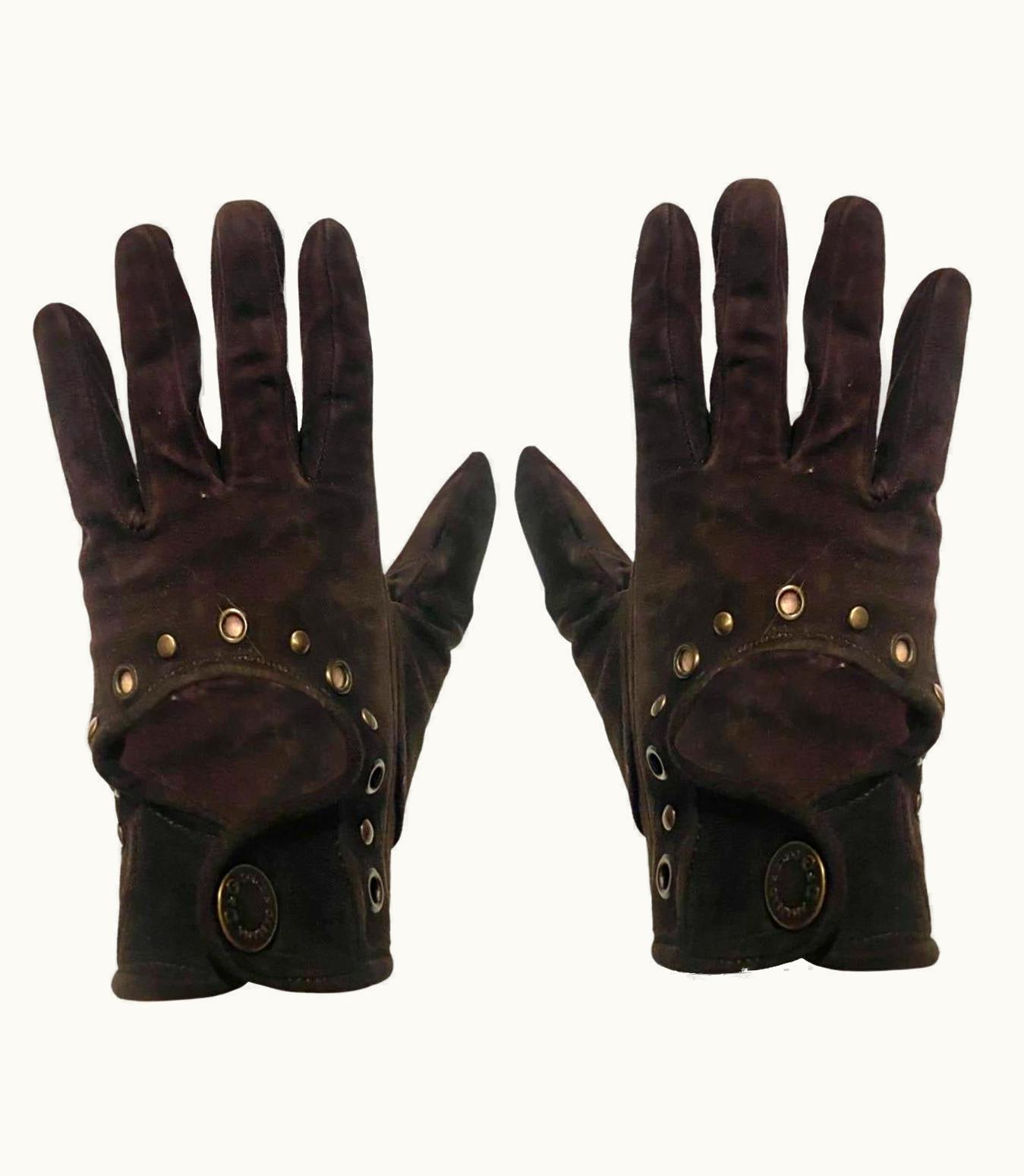 Dolce & Gabbana 1990s Dolce & Gabbana Brown Suede Stud Driving Gloves
