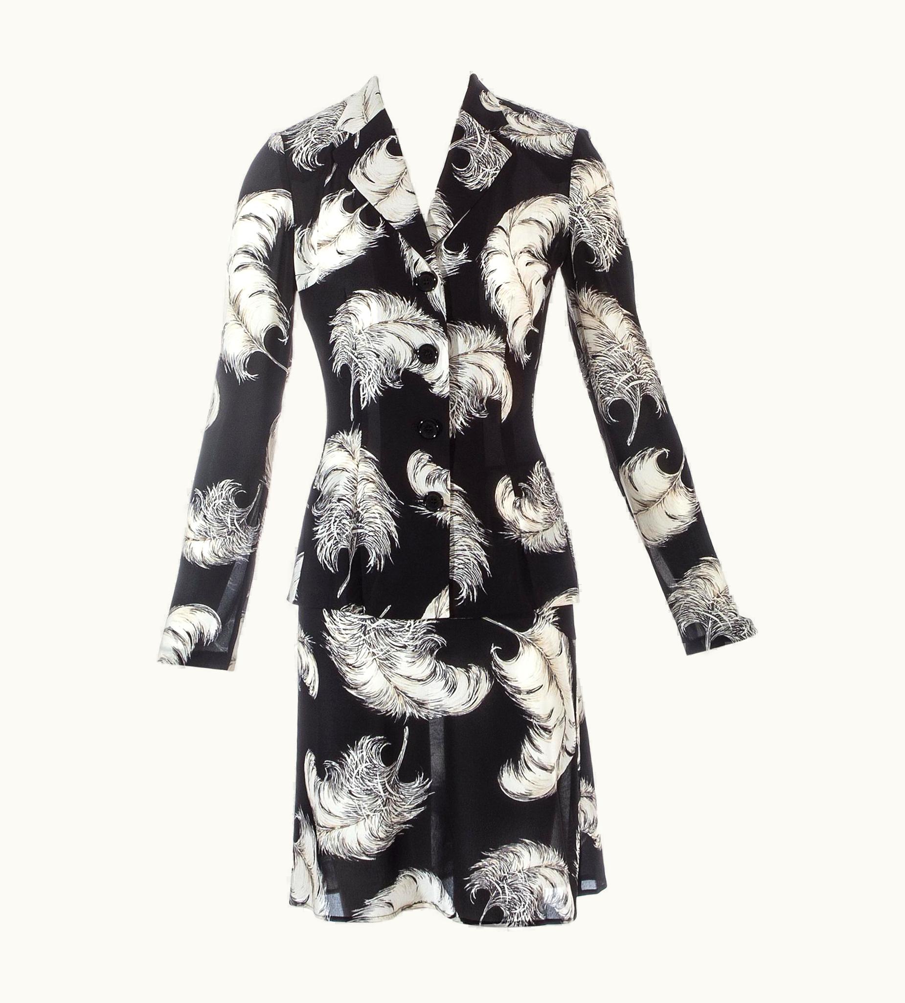 Dolce & Gabbana Dolce & Gabbana Black Silk Skirt Suit With Feather Print, AW 1997