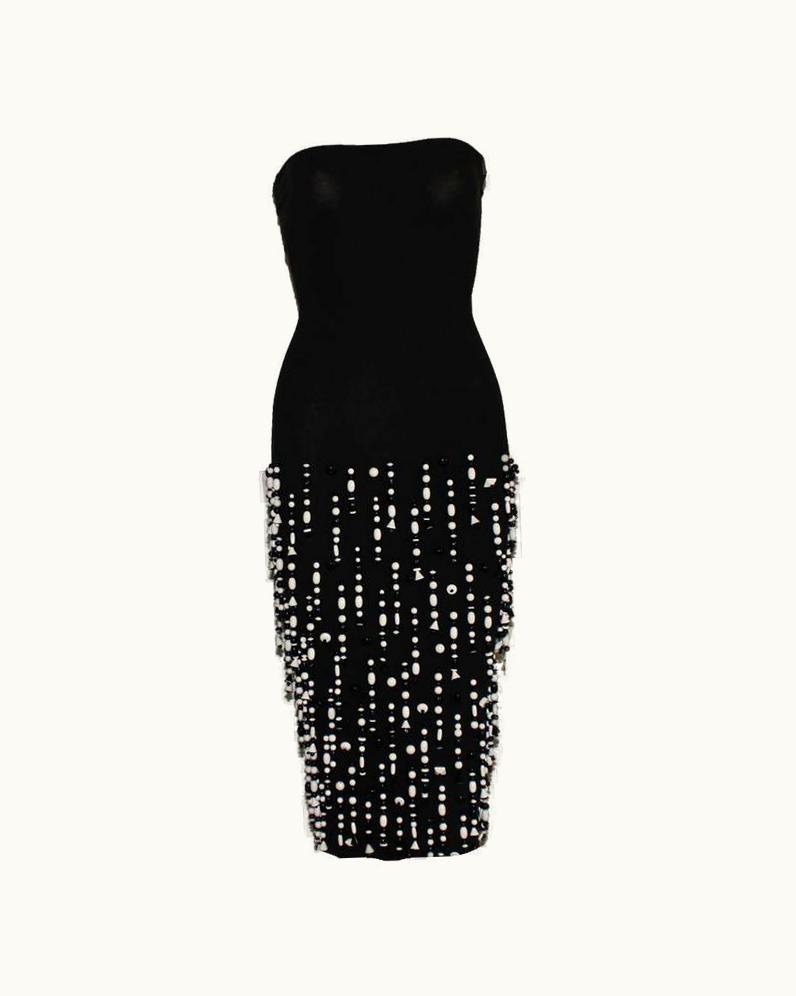 Dolce & Gabbana 1990 Vintage Dolce & Gabbana Black & White Pearl Fringe Dress