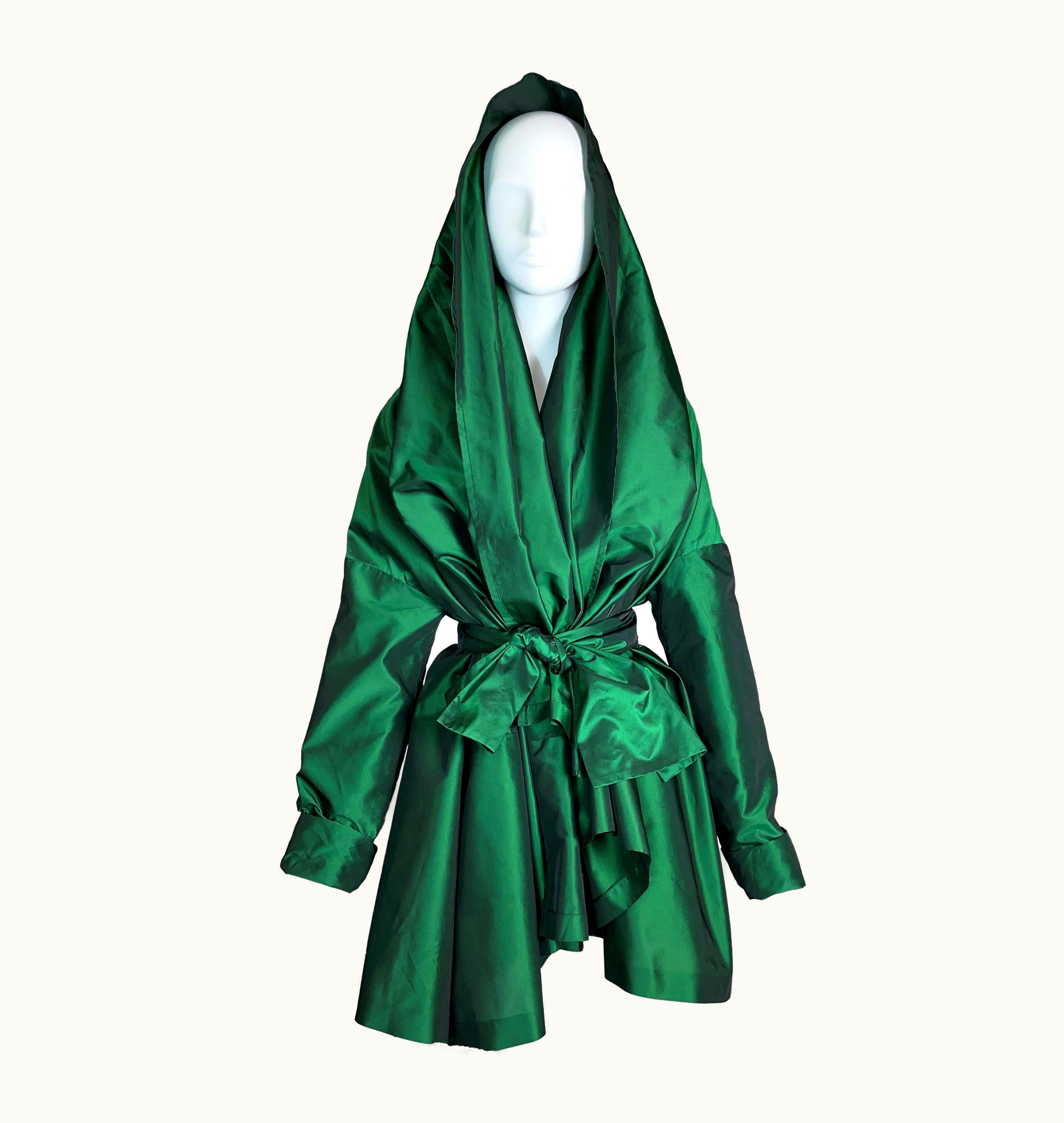 Dolce & Gabbana Vintage 1991 Dolce & Gabbana Emerald Green Satin Coat Dress