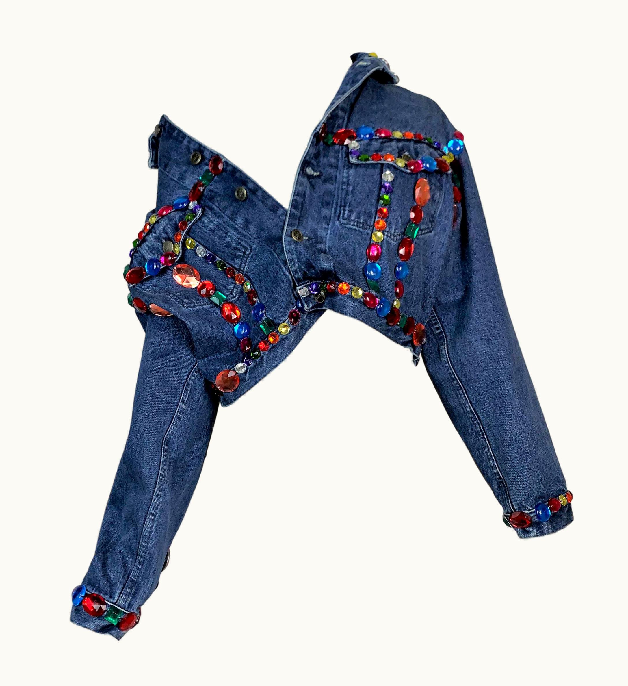 Dolce & Gabbana Vintage 1991 Dolce & Gabbana Crystal Embellished Baggy Denim Jacket