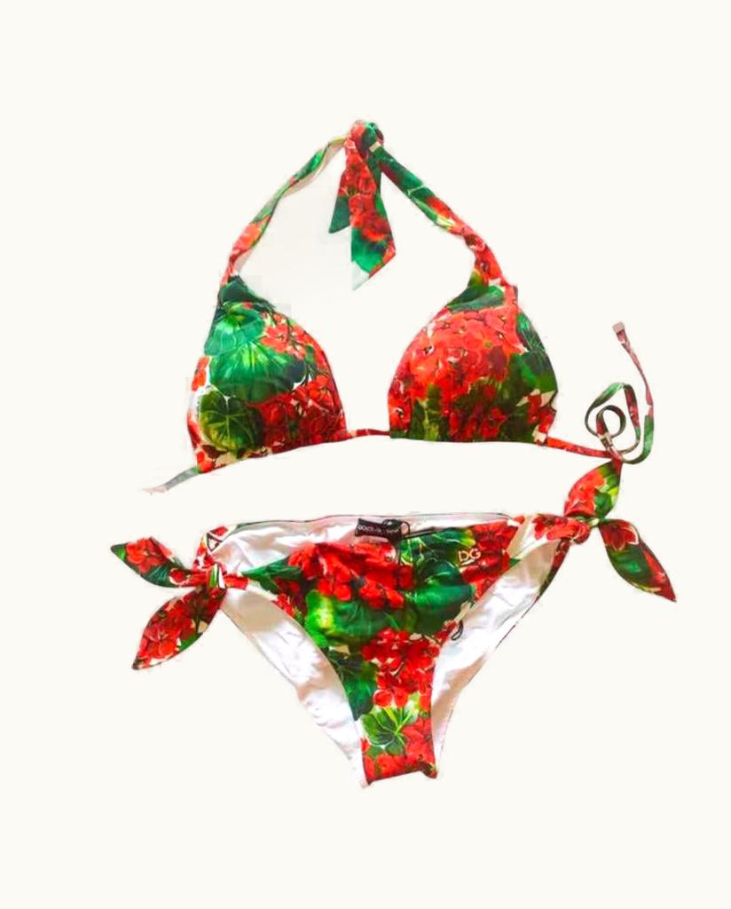 Dolce & Gabbana Dolce & Gabbana Red Geranium Floral Two Piece Swimsuit Bikini Swimwear Flowers UZ0609353