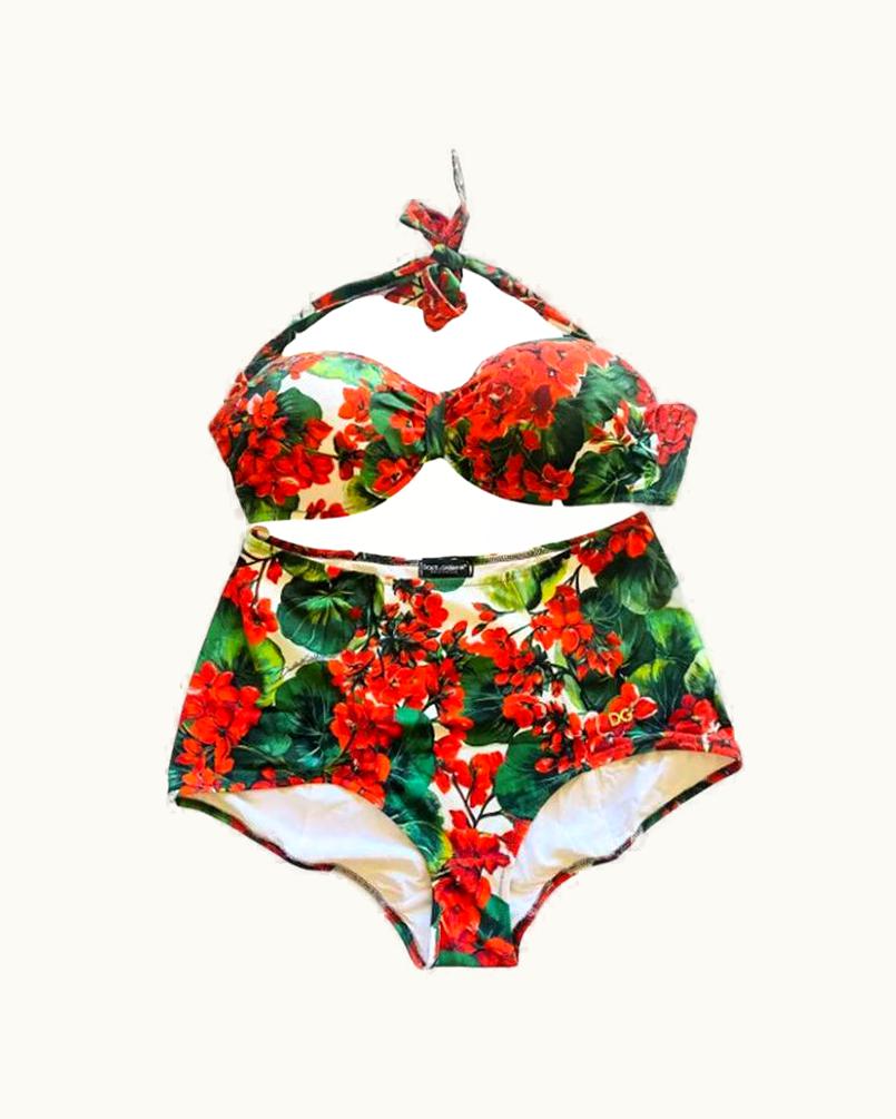 Dolce & Gabbana Dolce & Gabbana Red Geranium Floral Two Piece Swimsuit Bikini Swimwear Flowers UZ0609354