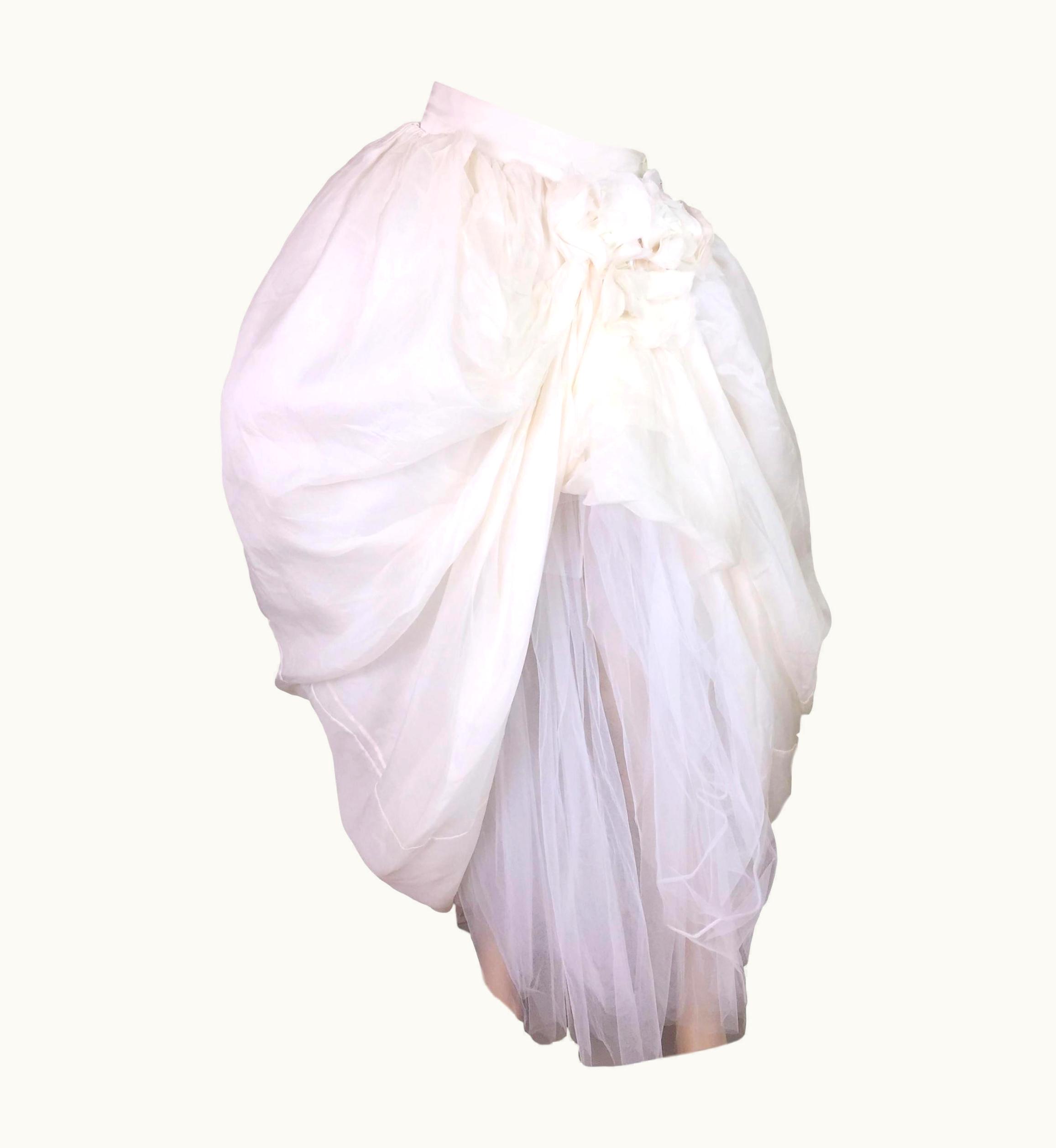 Dolce & Gabbana 1992 Dolce & Gabbana Ivory Victorian Bustle Tulle Flower Long Skirt