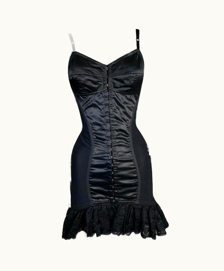 Dolce & Gabbana 1992 Dolce & Gabbana Black Pin-Up Bustier Ruffle Mini Dress