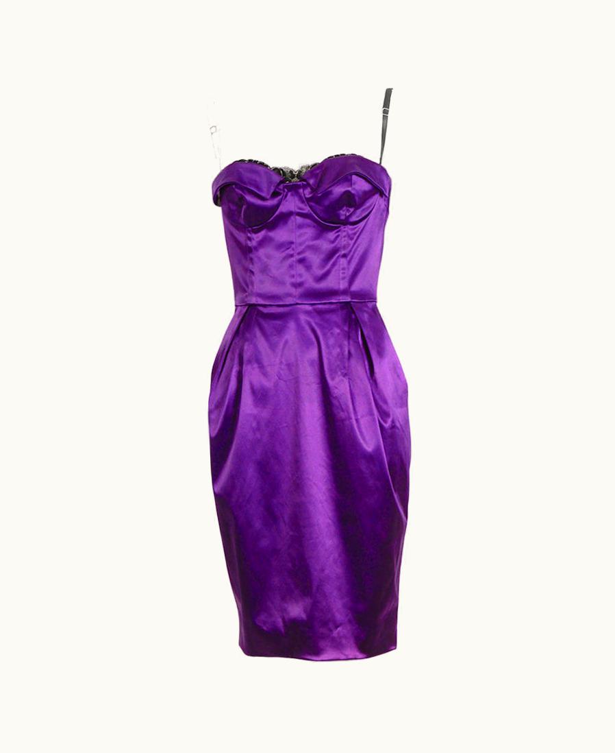 Dolce & Gabbana Dolce & Gabbana Vintage Strapless Leopard Lining & Lace Trim Purple Dress