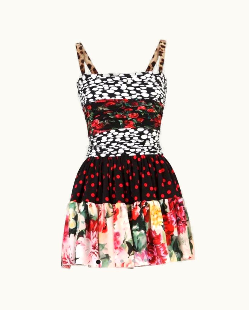 Dolce & Gabbana Dolce & Gabbana Multicolor Red Silk Floral Dots Mini Dress Short Sleeveless