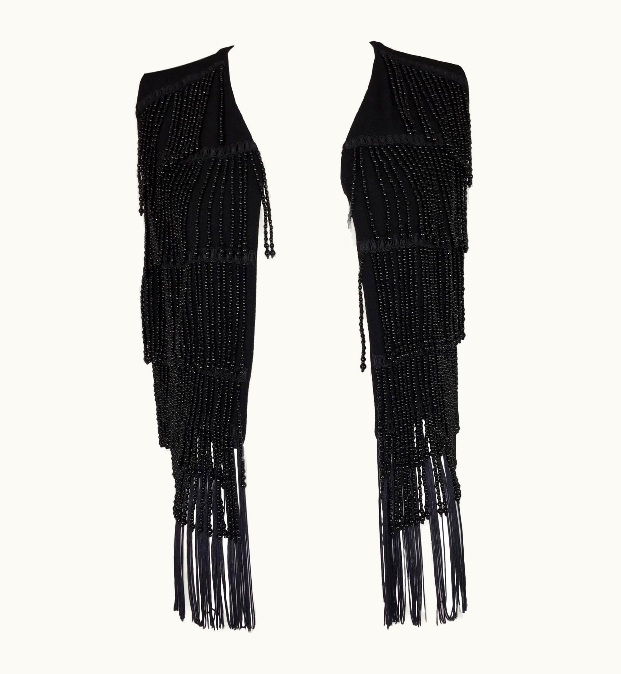 Dolce & Gabbana Dolce & Gabbana Black Beaded Fringe Coachella Vest 1993