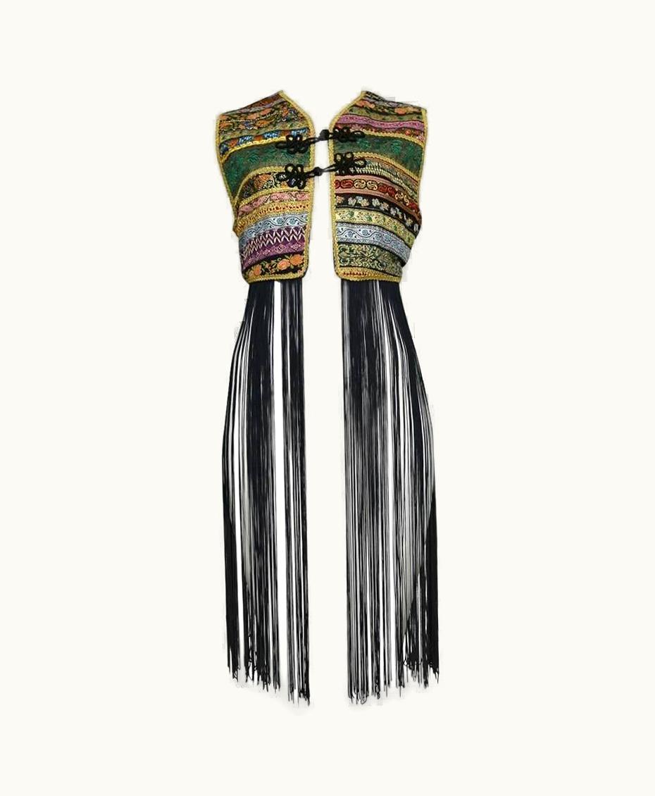 Dolce & Gabbana Festive Dolce & Gabbana Brocade Haute Hippie Vest W Fringe 1993