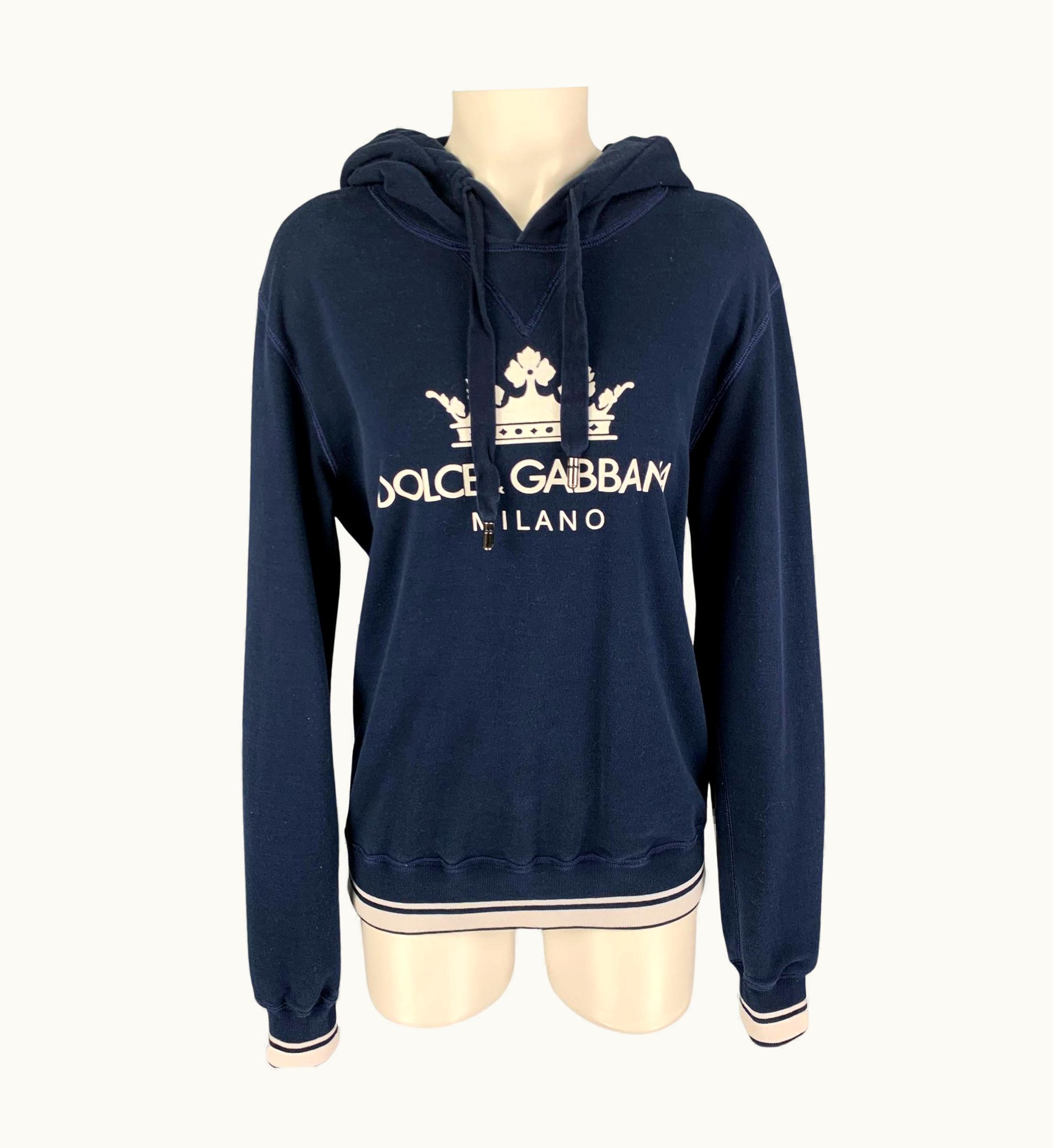 Dolce & Gabbana Dolce & Gabbana Navy White Cotton Polyester Logo Hoodie