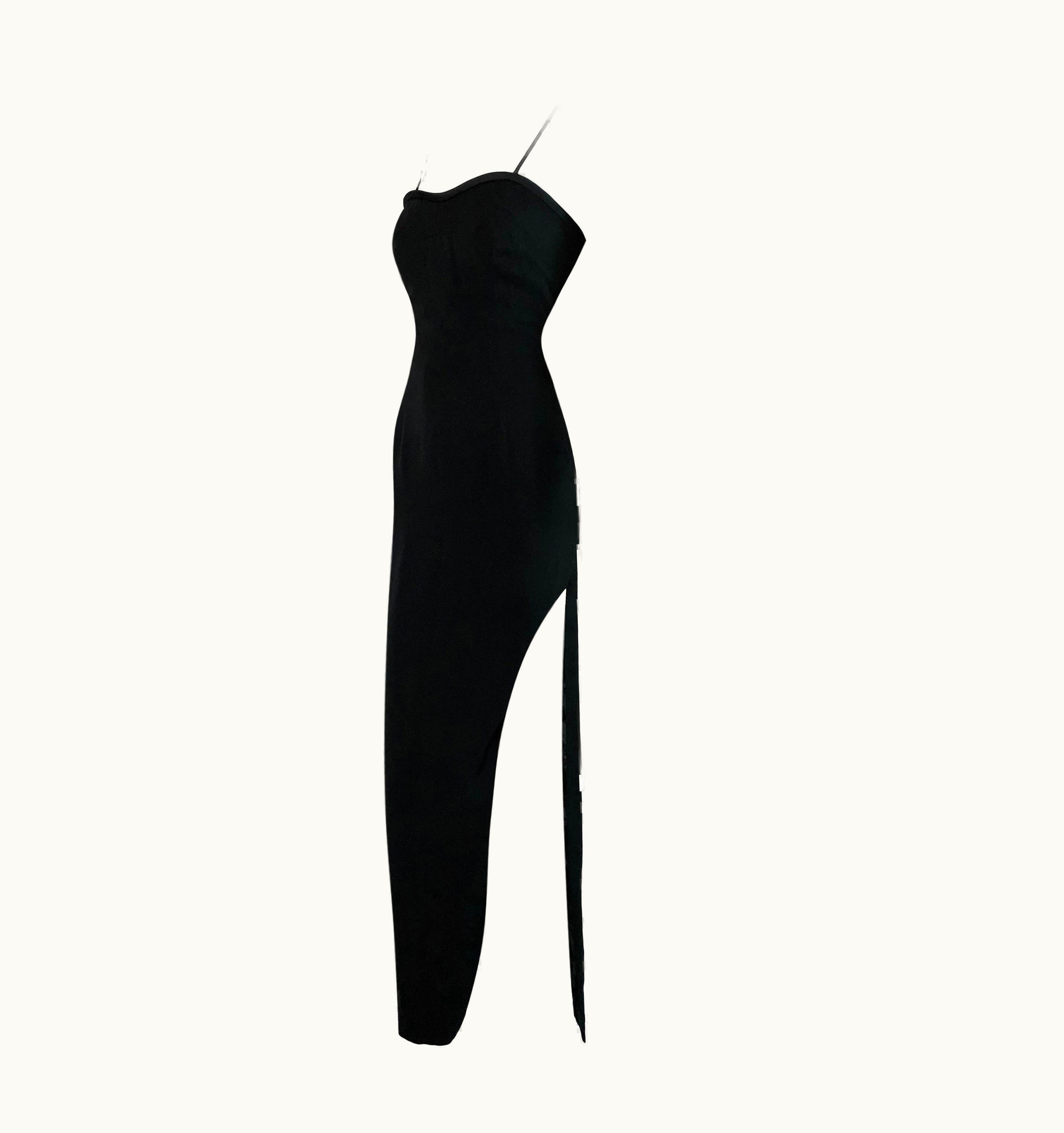 Dolce & Gabbana 1994 Dolce & Gabbana Black Padded Bustier High Slit Long Gown Dress