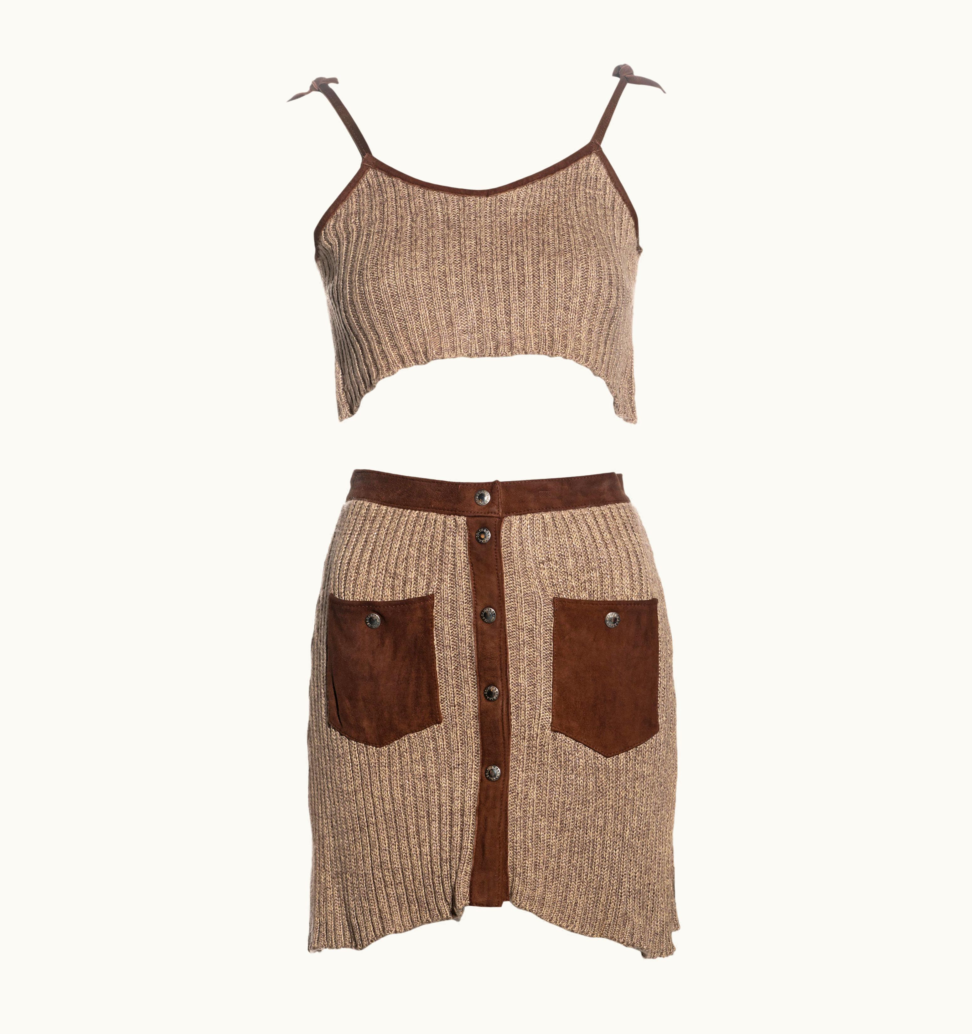 Dolce & Gabbana Dolce & Gabbana Silk-cotton Ribbed Knit And Suede Crop Top And Skirt, S/S 1994