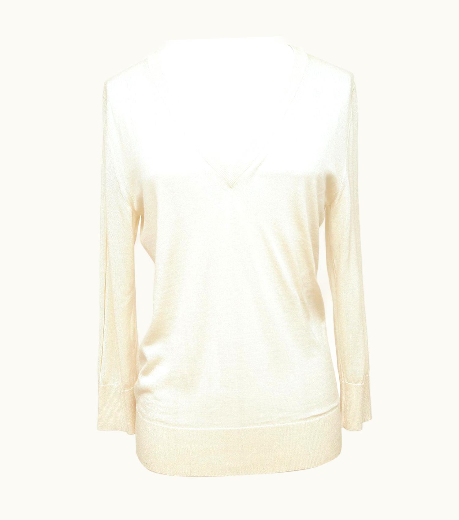 Dolce & Gabbana Dolce & Gabbana Ivory Sweater Knit V-Neck 3/4 Sleeve Cashmere Silk