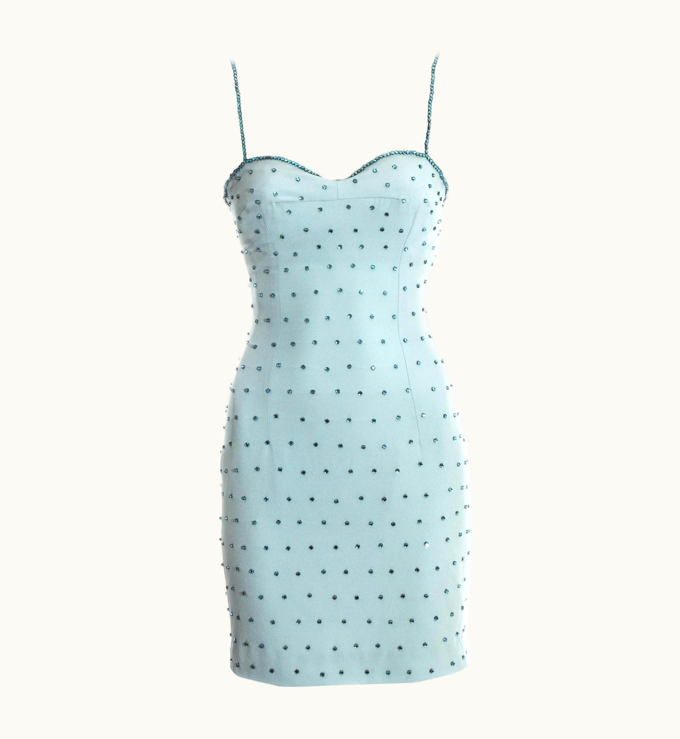 Dolce & Gabbana Dolce & Gabbana Baby Blue Rhinestone Mini Dress, S/S 1995