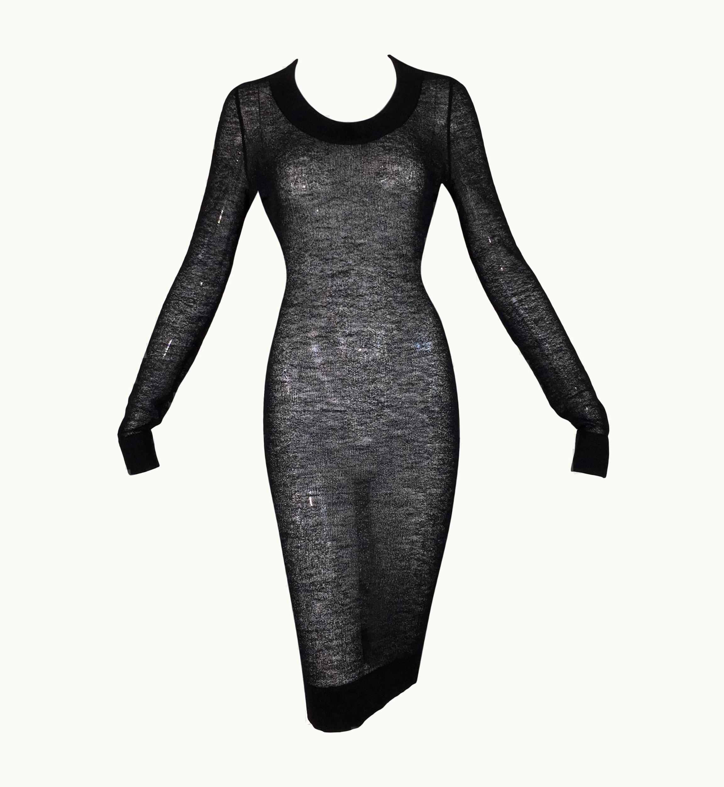 Dolce & Gabbana 1995 Dolce & Gabbana Sheer Black Knit Bodycon S/S Dress