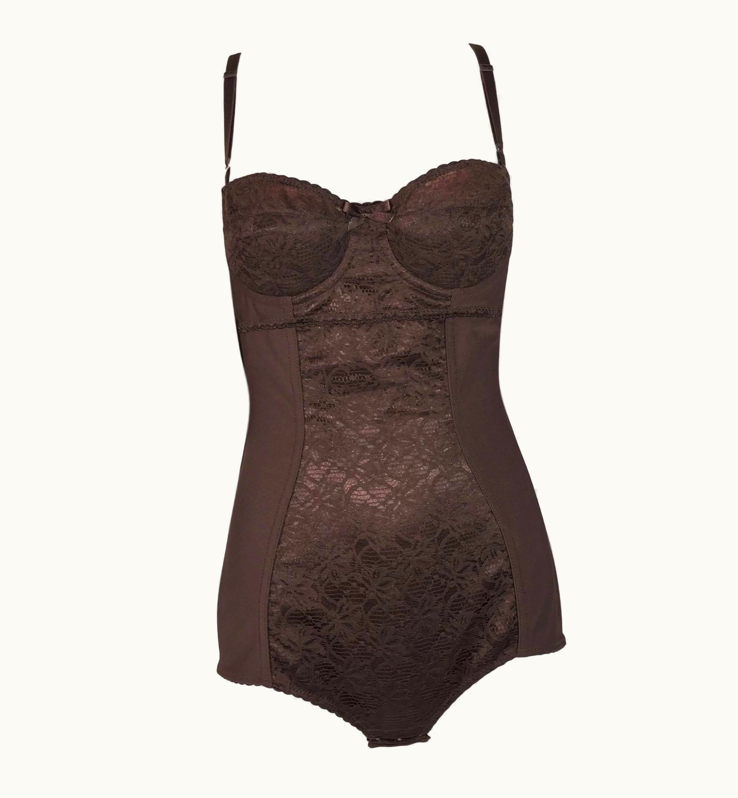 Dolce & Gabbana 1996 Dolce & Gabbana Brown Lace Corset Bodysuit Top