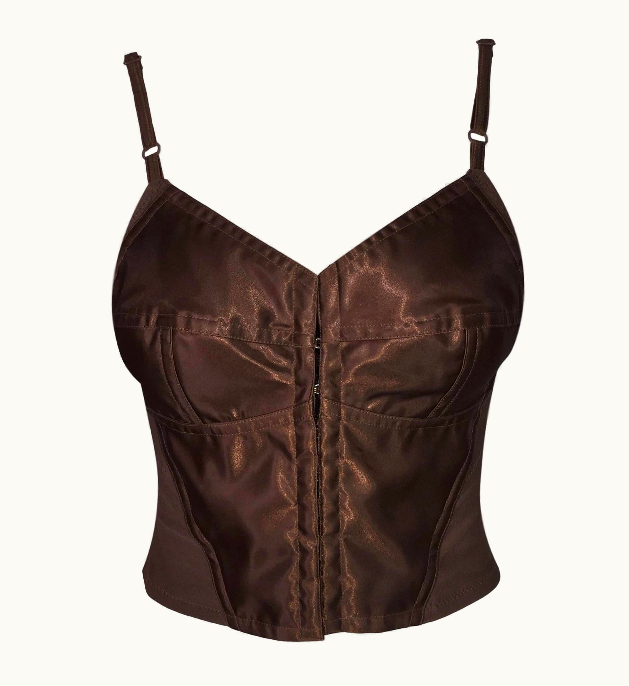 Dolce & Gabbana AW 1996 Dolce & Gabbana Brown Mesh Corset Bustier Top