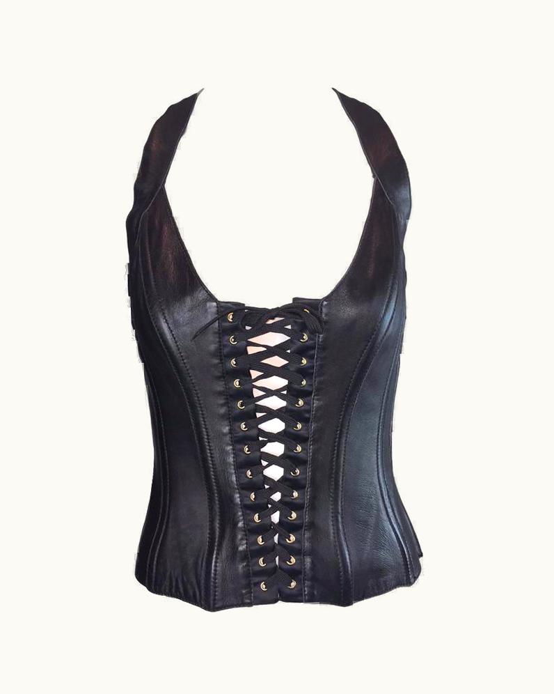 Dolce & Gabbana C. 1996 Dolce & Gabbana Black Leather Corset Bondage Top