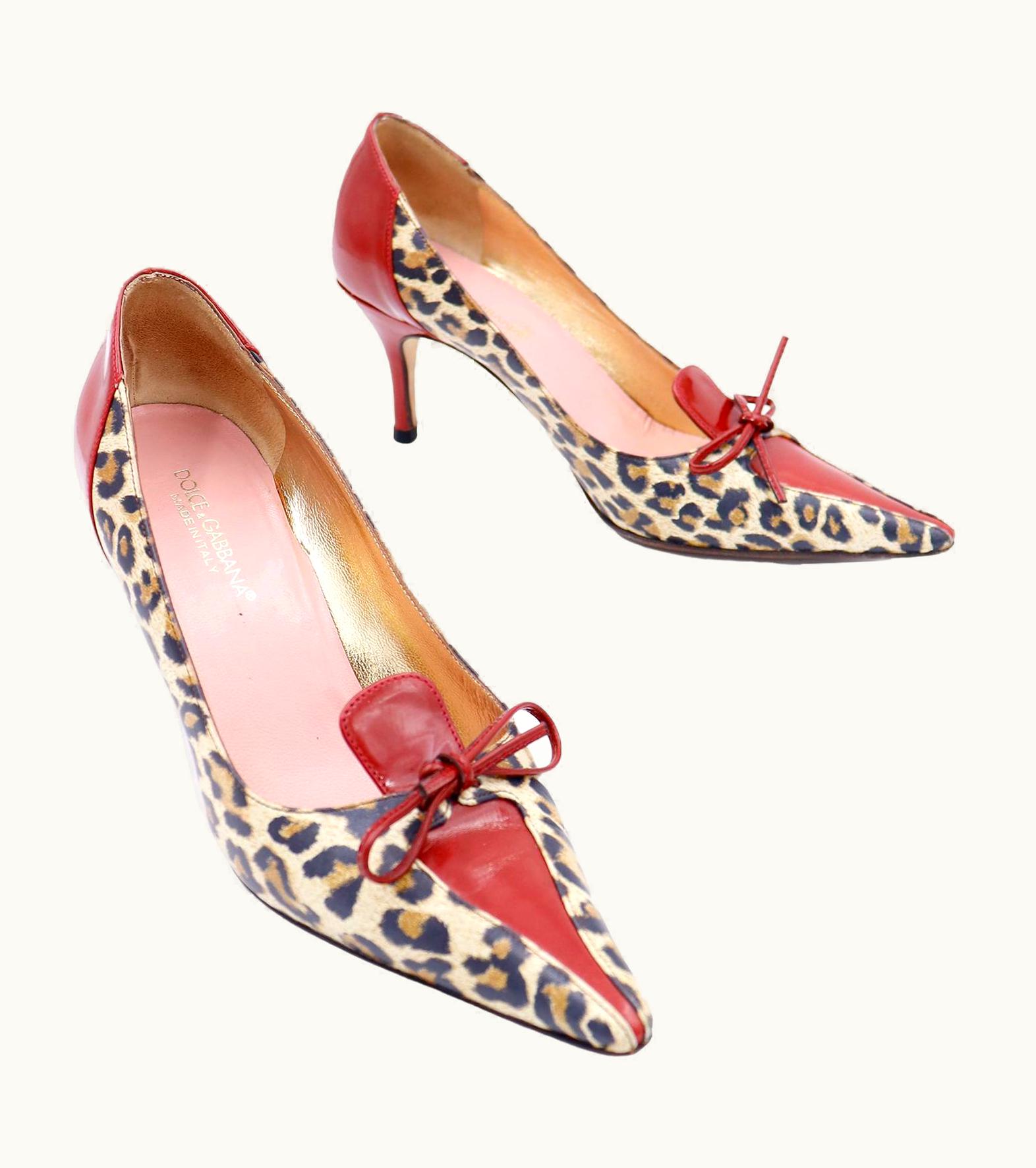 Dolce & Gabbana Dolce & Gabbana Cheetah Leopard Print Shoes W Red Leather Trim