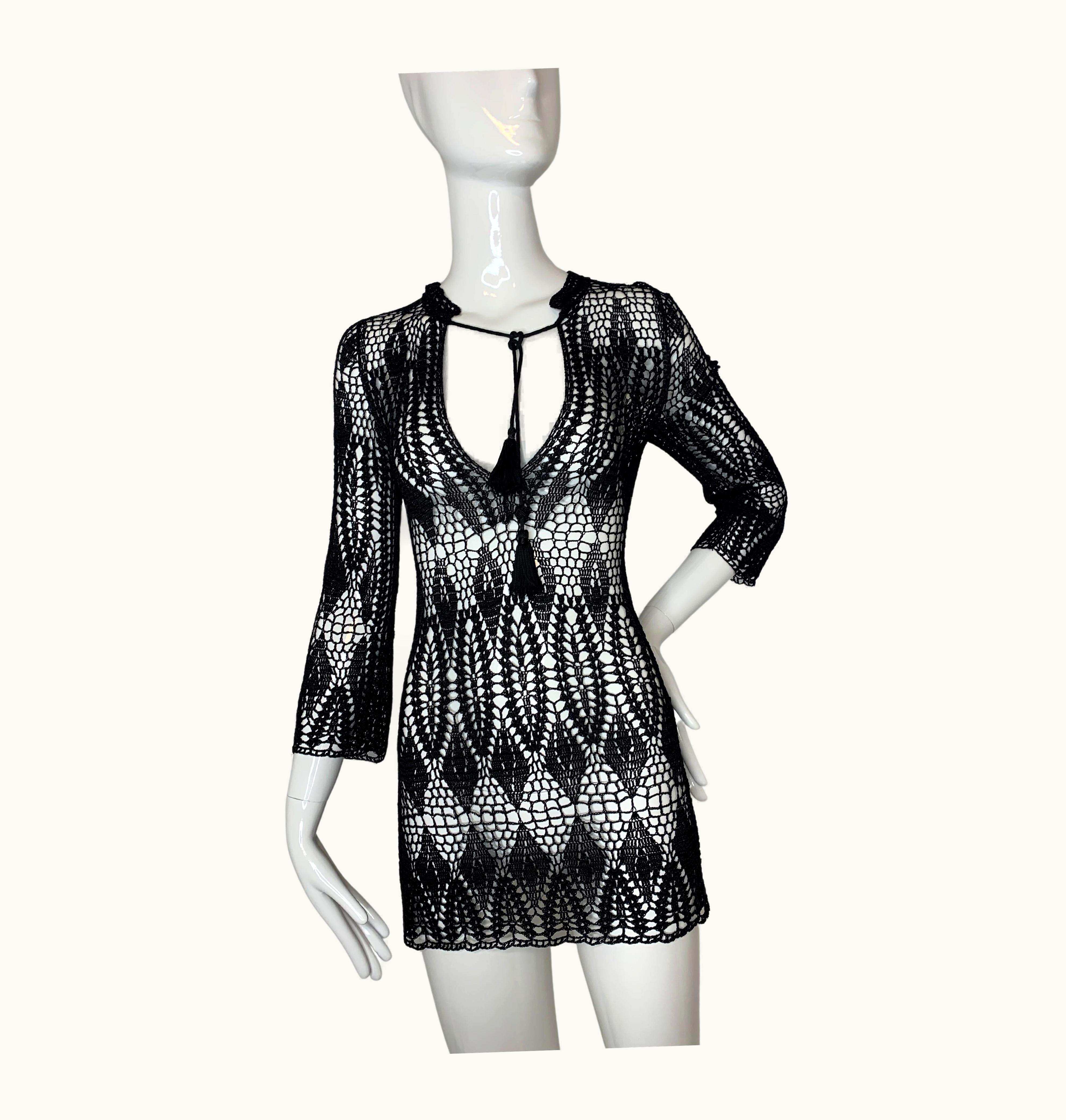 Dolce & Gabbana Dolce Gabbana 1997 Black Crochet Knit Dress