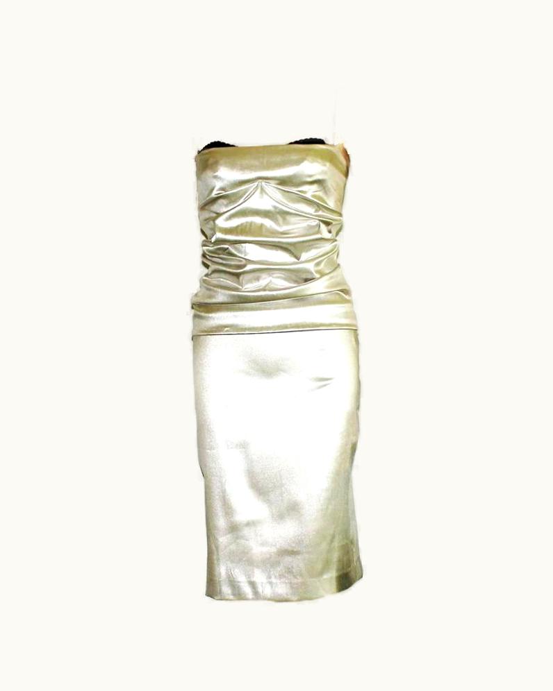 Dolce & Gabbana Famous Dolce & Gabbana 1998 Metallic Silver Corset Ensemble As Dress