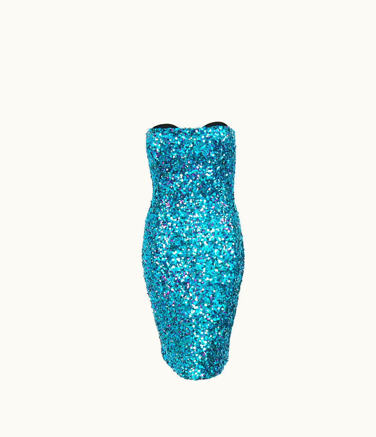 Dolce & Gabbana Vintage 2000 Dolce & Gabbana 'Legally Blonde' Blue Sequin Bodycon Bra Mini Dress