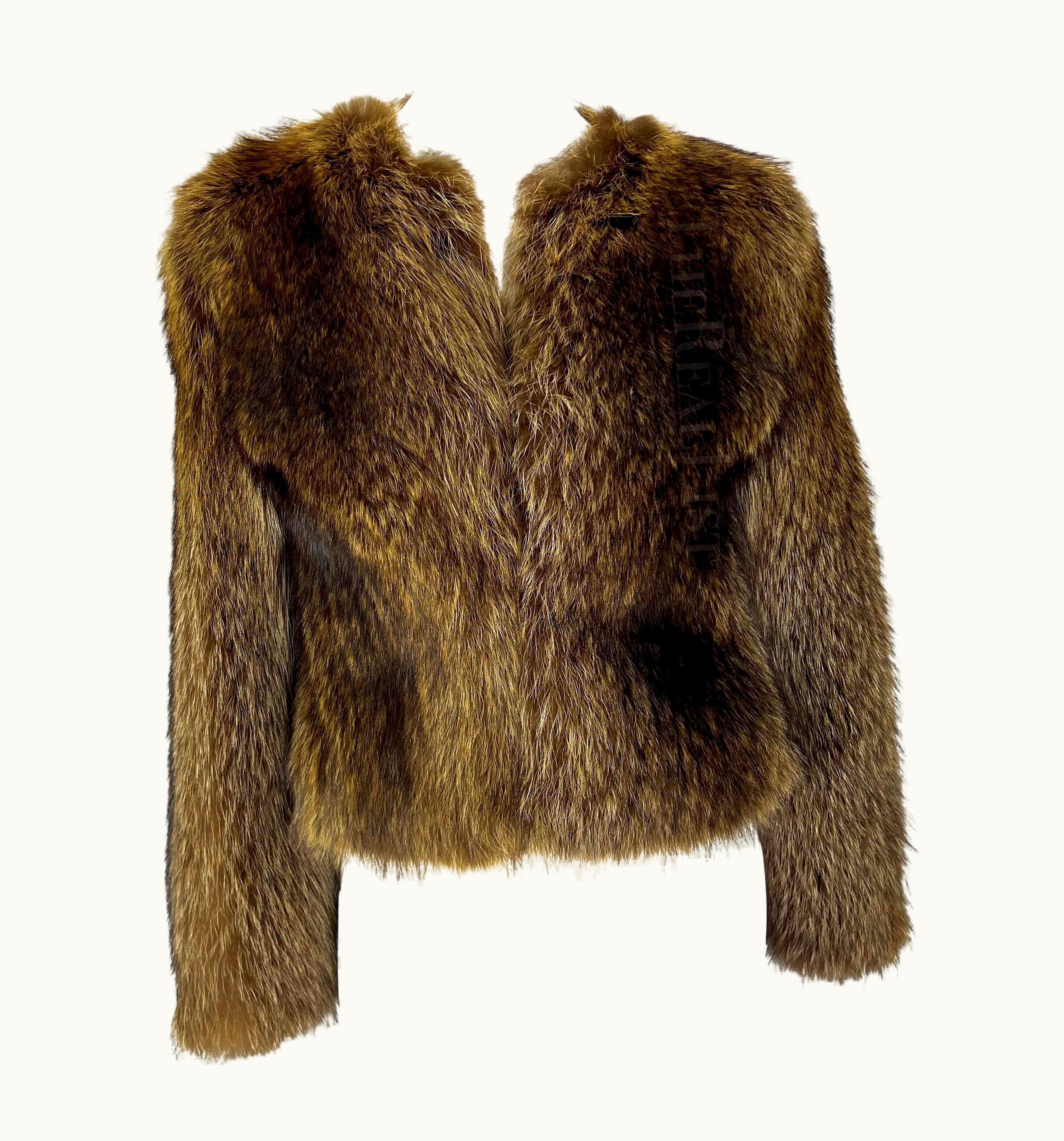 Dolce & Gabbana 2000s Dolce & Gabbana Raccoon Eel Cropped Brown Fur Coat Jacket