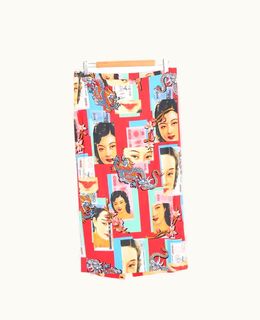 Dolce & Gabbana Y2k Dolce & Gabbana Chinese Advertising Printed Pattern Loud Satin Pencil Skirt
