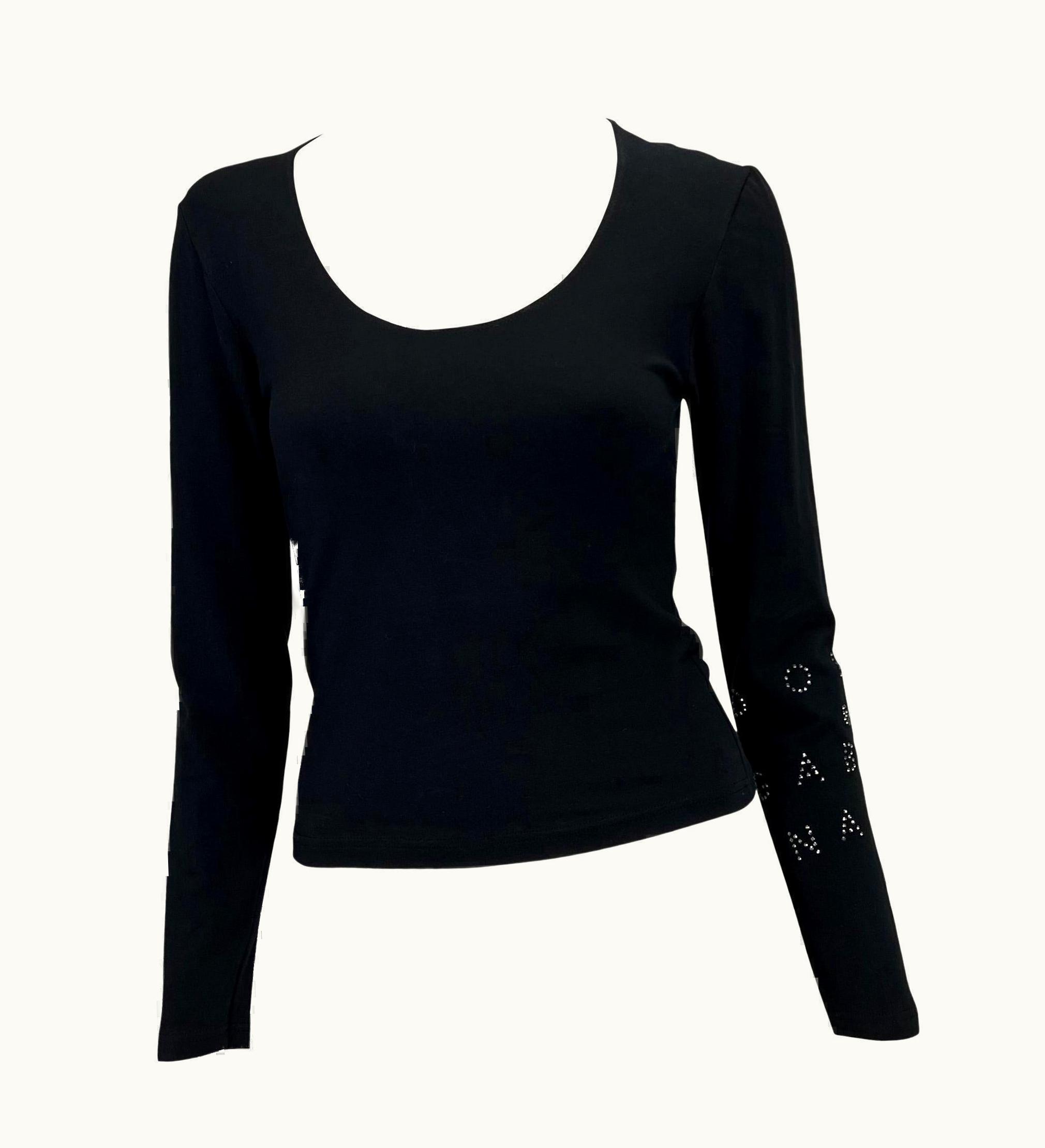 Dolce & Gabbana 2000s Dolce & Gabbana Rhinestone Logo Black Long Sleeve Top Y2k