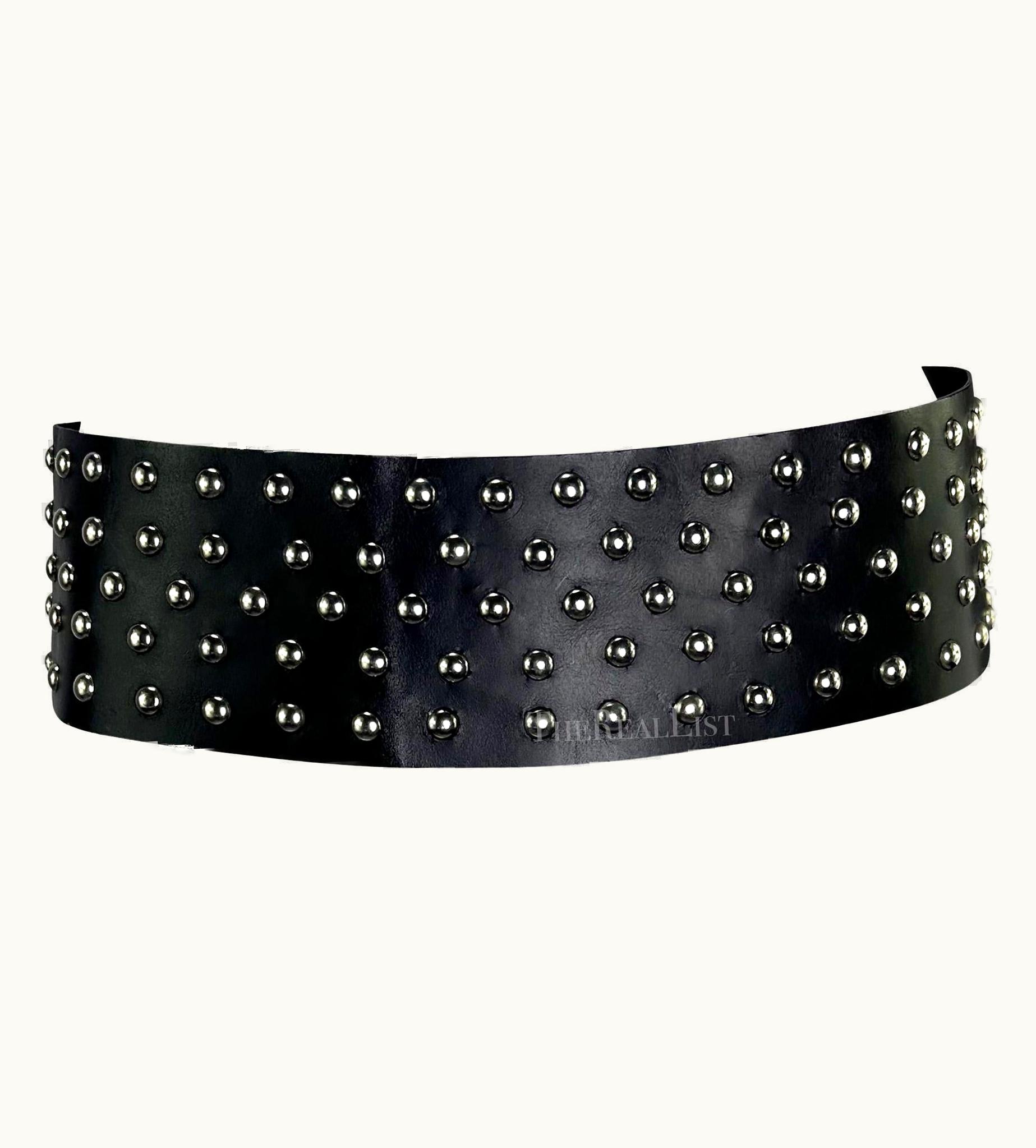 Dolce & Gabbana 2000s Dolce & Gabbana Silver Studded Black Wide Large Waist Belt