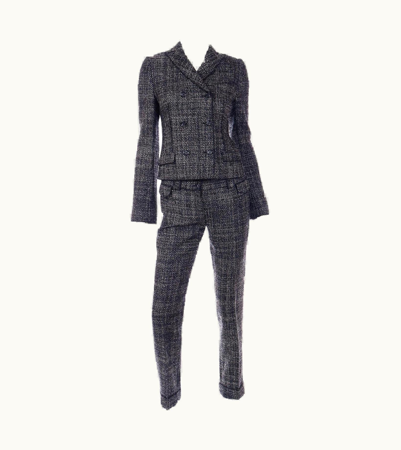 Dolce & Gabbana Vintage Dolce & Gabbana Black Tweed 3 Pc Jacket Vest & Trousers Pantsuit