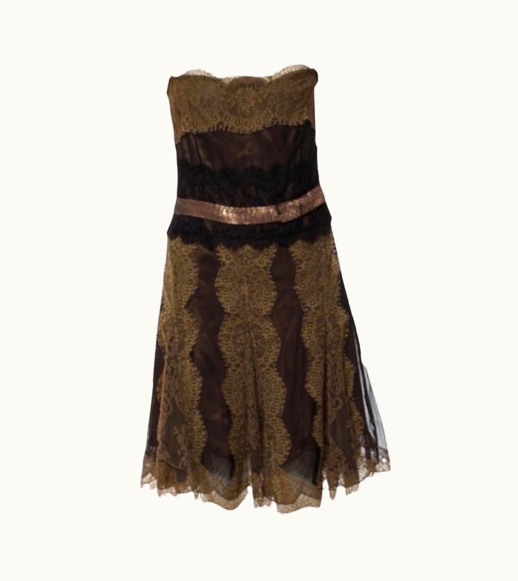 Dolce & Gabbana Stunning Dolce & Gabbana Lace & Silk Evening Dress Sequin Bowtie Detail