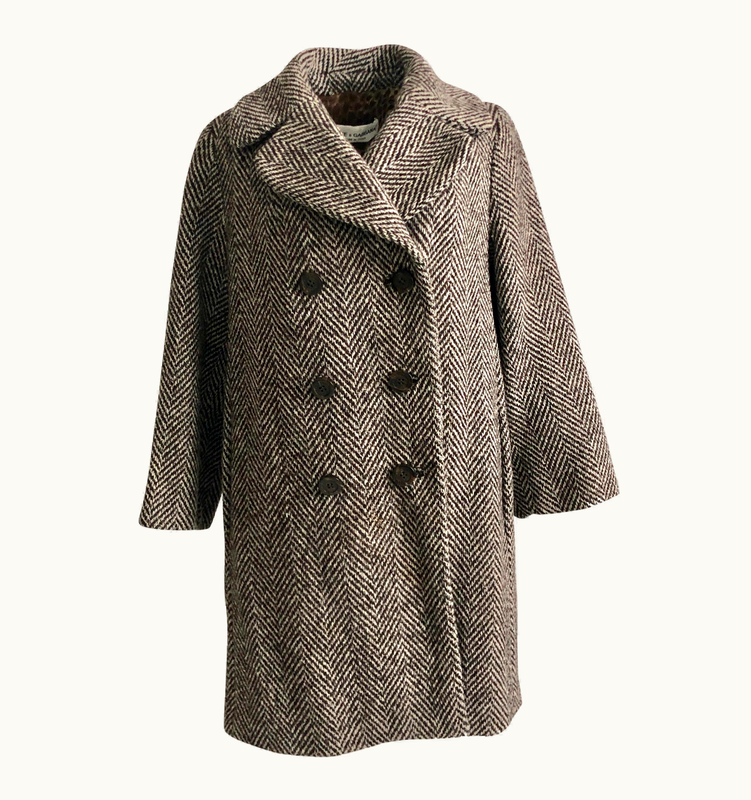 Dolce & Gabbana Dolce & Gabbana Coat Wool Herringbone Double Breasted Brown Cream