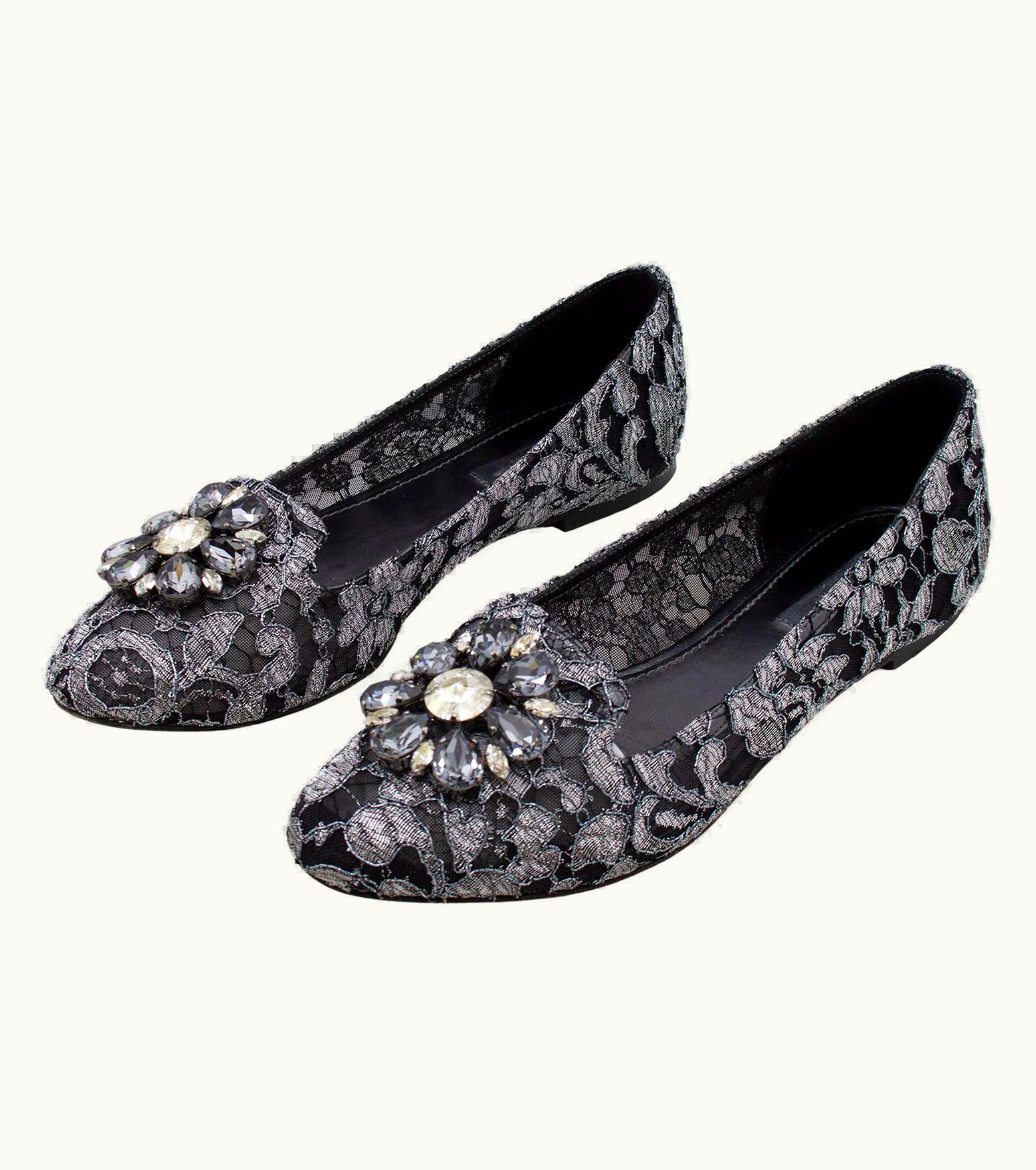 Dolce & Gabbana Dolce And Gabbana Black And Silver Vally Embellished Lace Ballet Flats