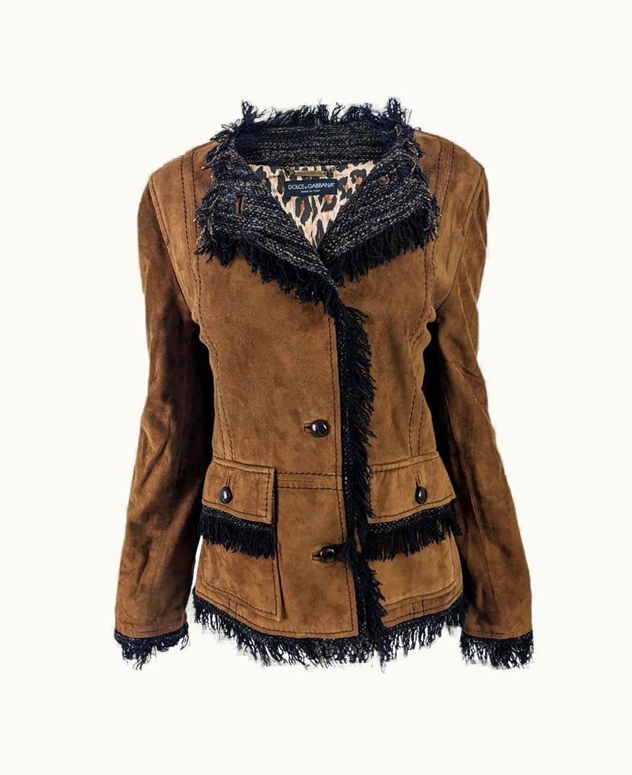 Dolce & Gabbana Dolce & Gabbana Vintage 2000s Brown Goatskin Jacket Suede Coat Y2k Fringe Jacket