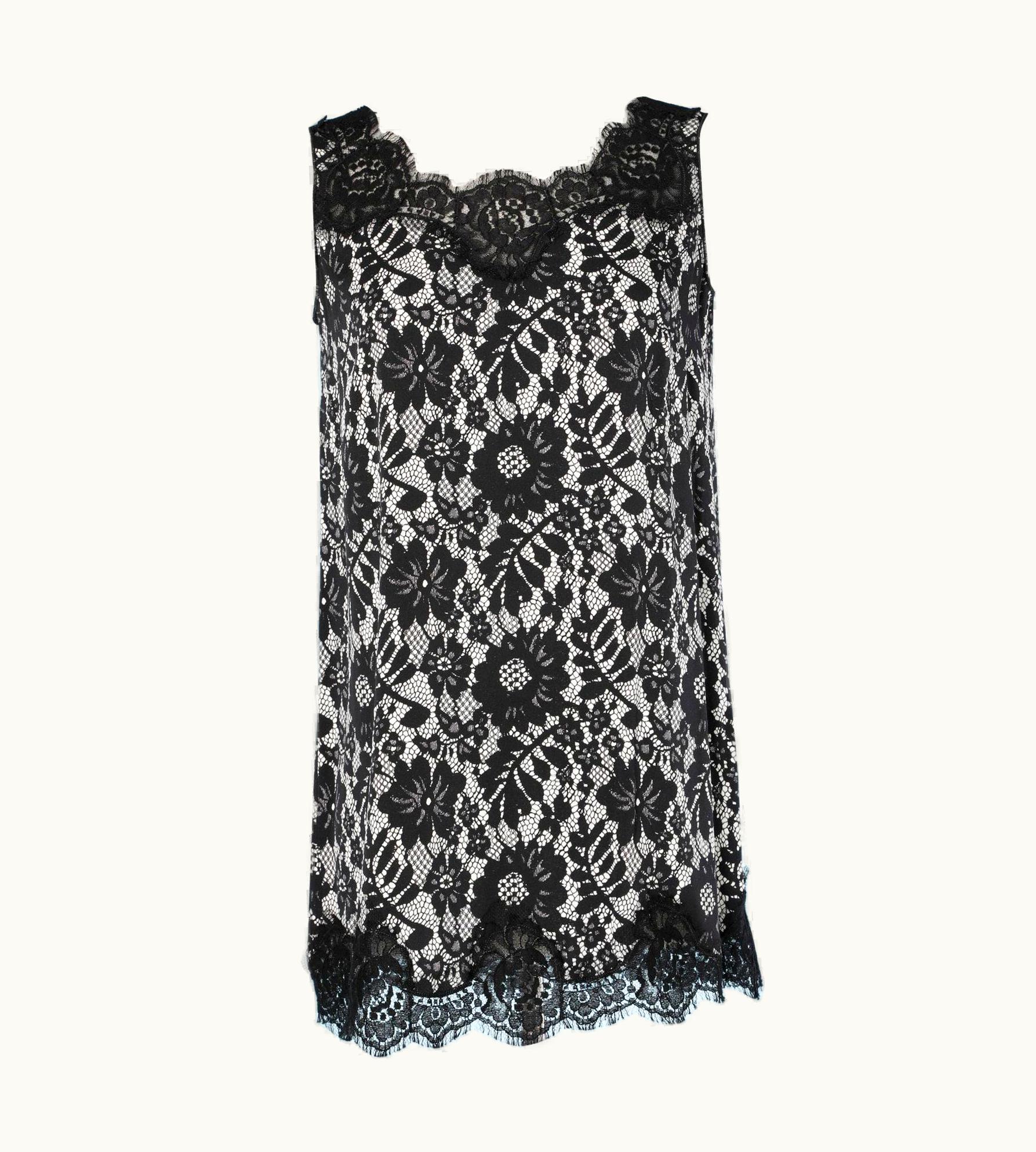 Dolce & Gabbana Long Jersey Top In Printed Lace And Black Lace Dolce & Gabbana