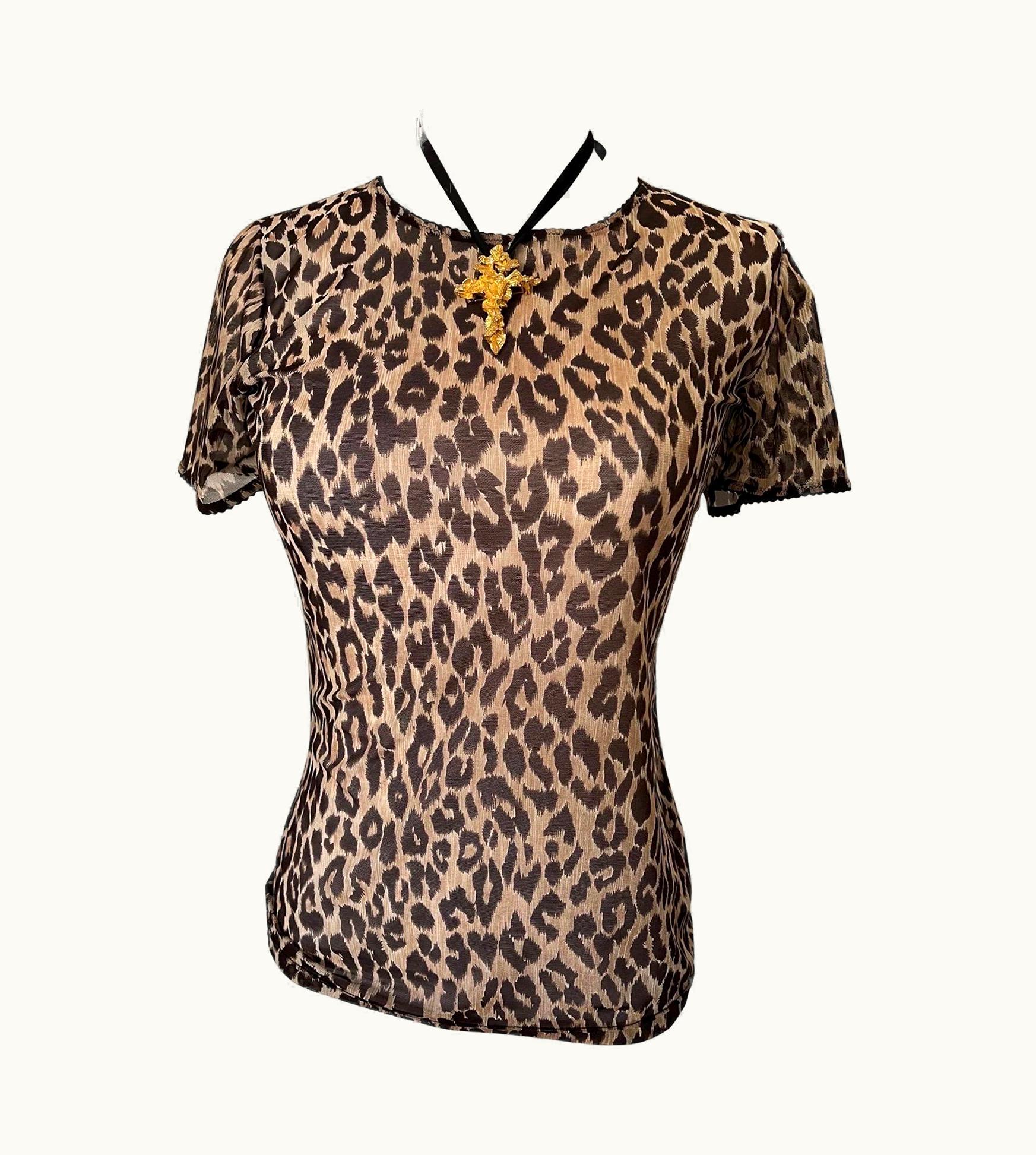 Dolce & Gabbana Vintage Dolce & Gabbana Sheer Cheetah Print Ruffle Lace See Through T Shirt Top