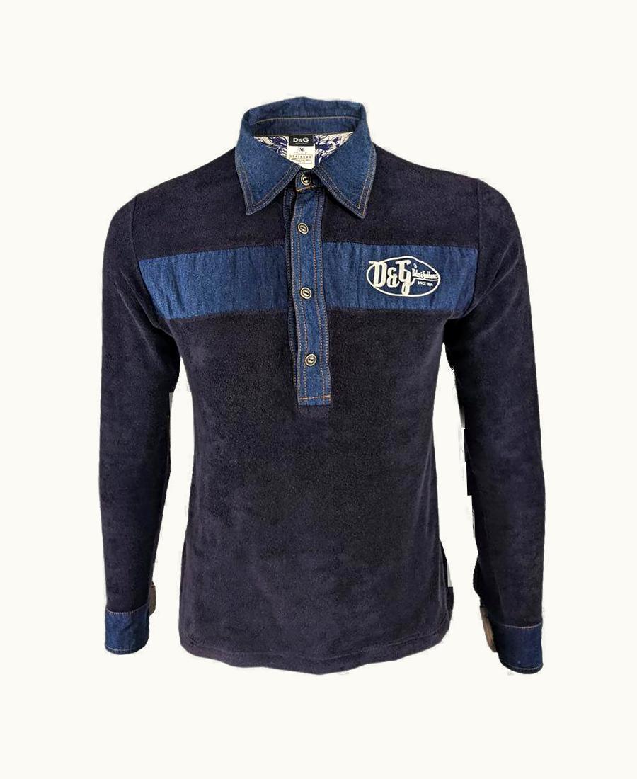 Dolce & Gabbana Dolce & Gabbana D&G Vintage Y2k Mens Blue Chenille Denim Long Sleeve Shirt