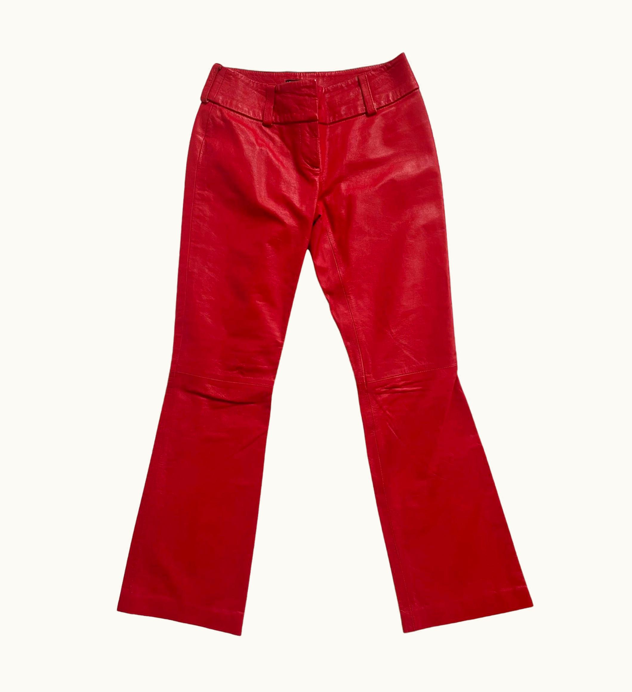 Dolce & Gabbana Dolce Gabbana Genuine Leather Cherry Red Y2k Trousers 26/40