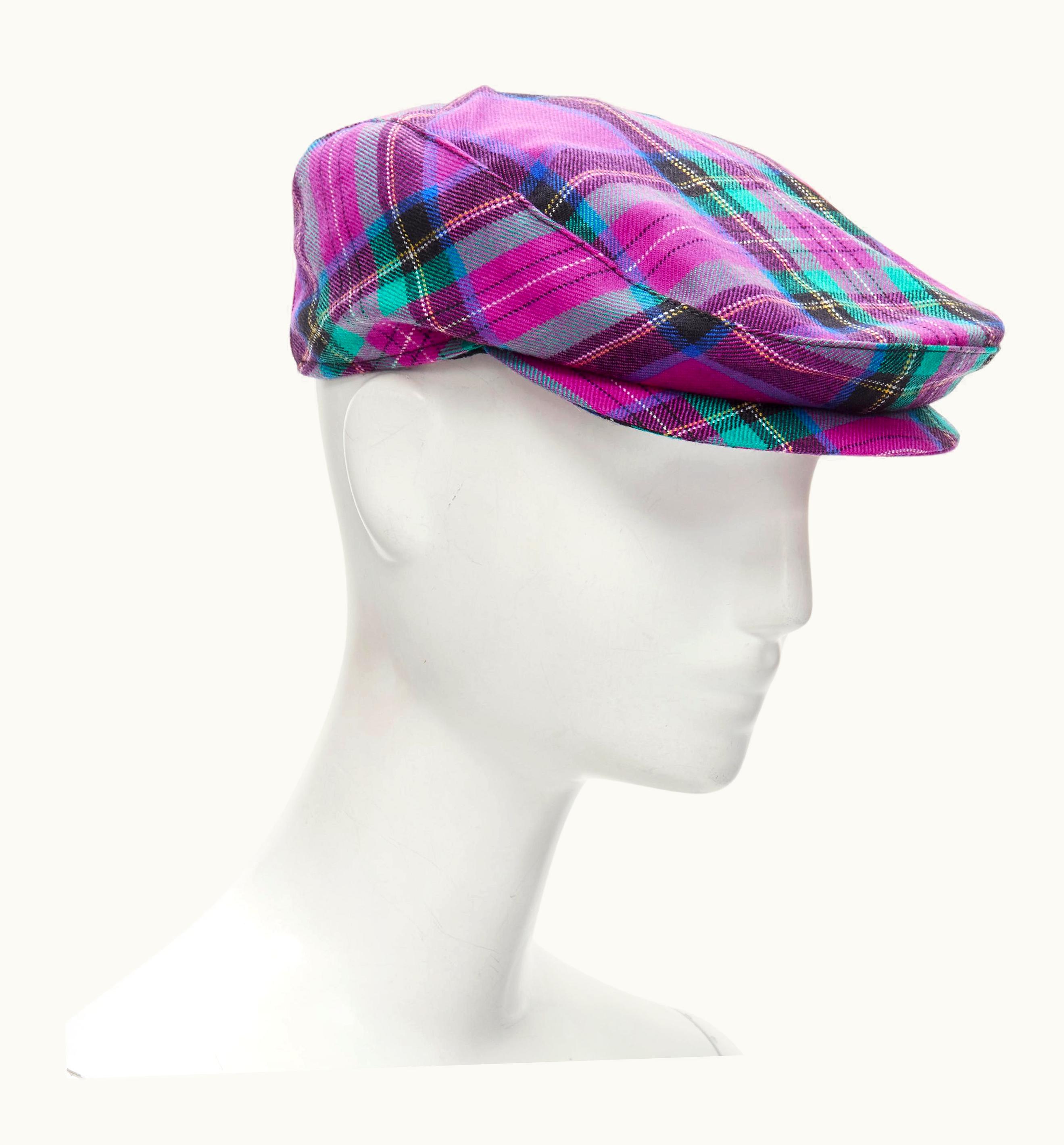 Dolce & Gabbana D&G Dolce Gabbana Pink Plaid Check Virgin Wool Newsboy Hat