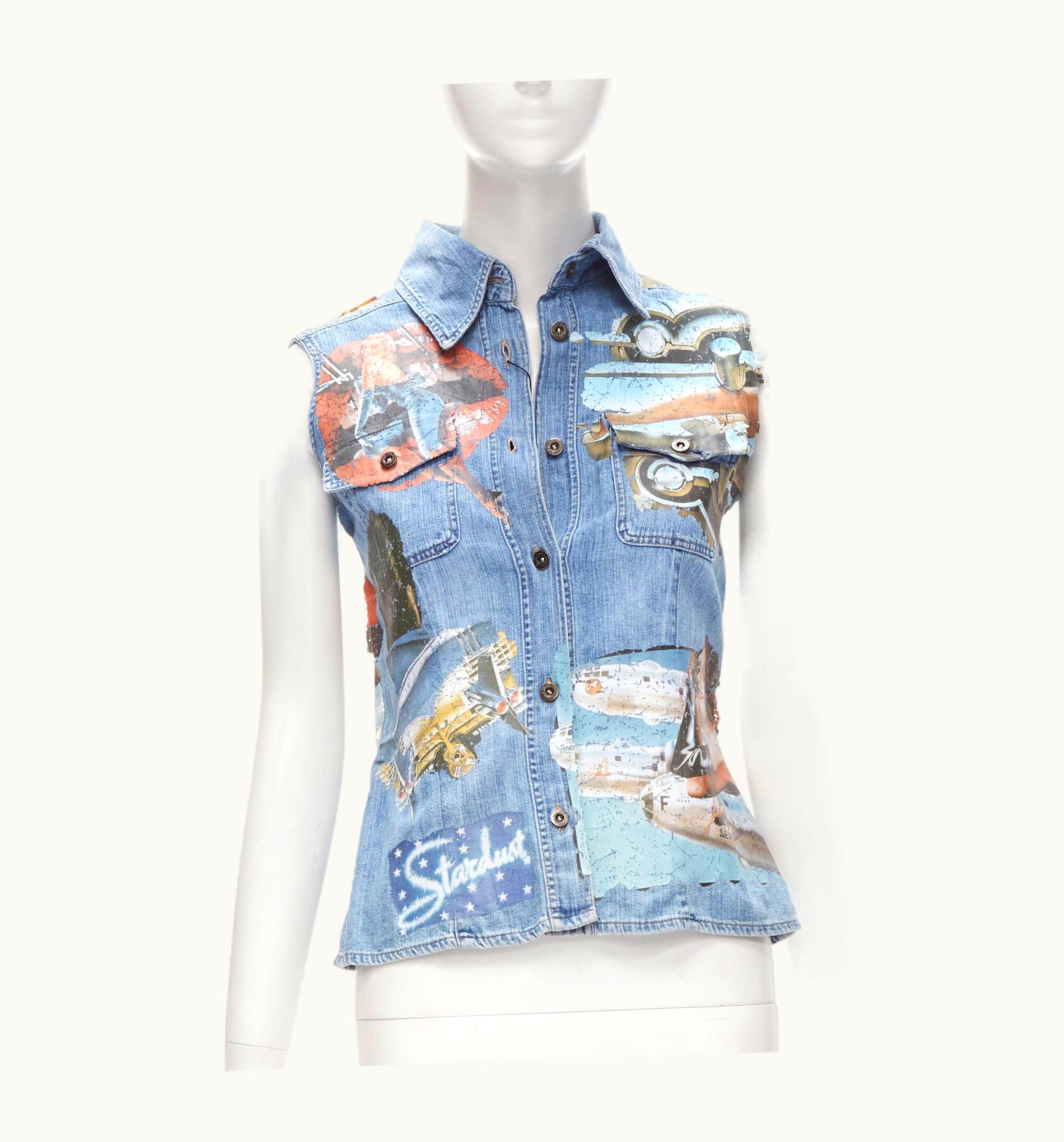 Dolce & Gabbana D&G Dolce Gabbana Vintage Y2k Pin Up Girls Retro Car Denim Vest
