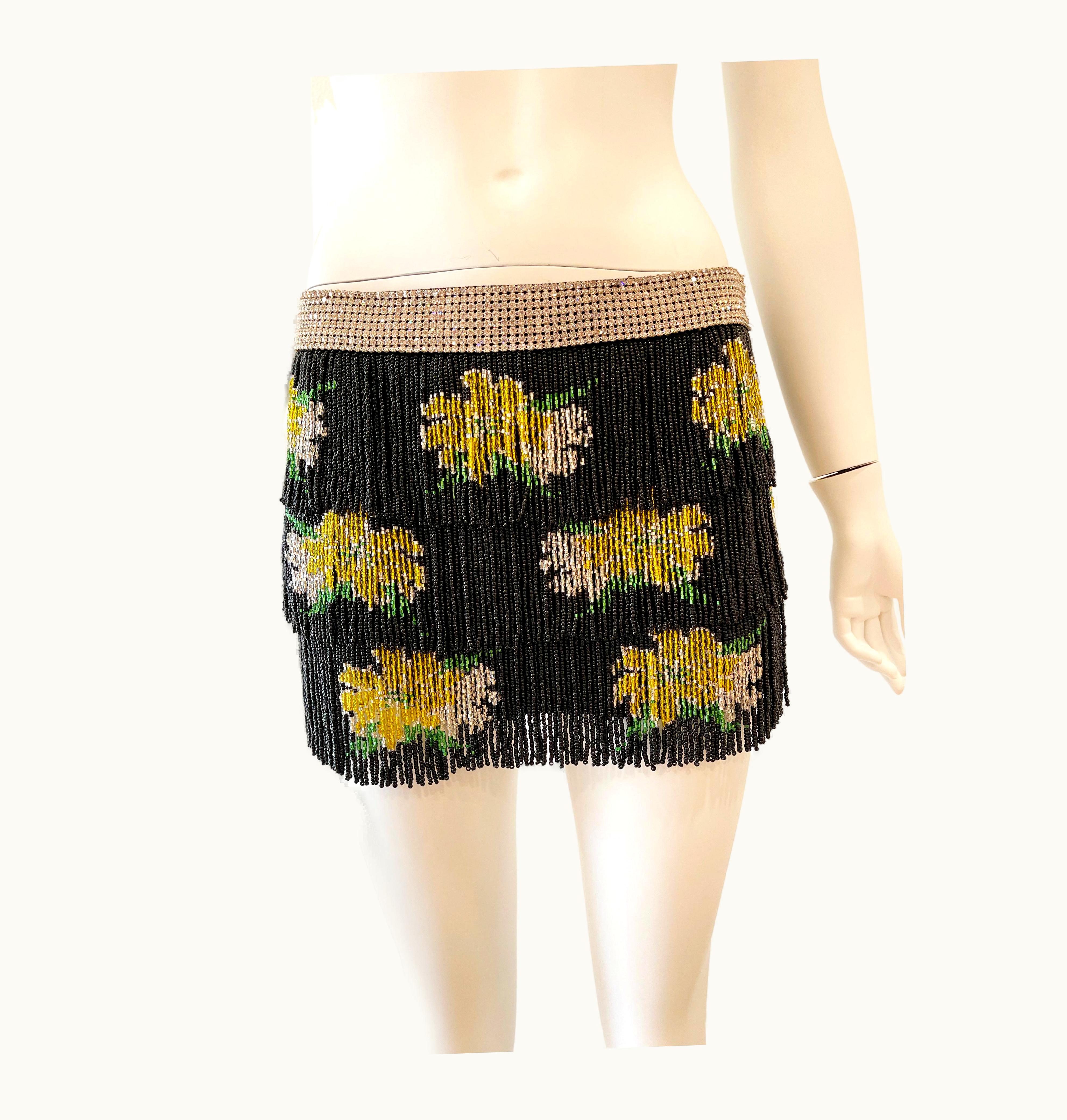 Dolce & Gabbana Spring 2000 Dolce & Gabbana Silk Beaded Fringe Mini Skirt