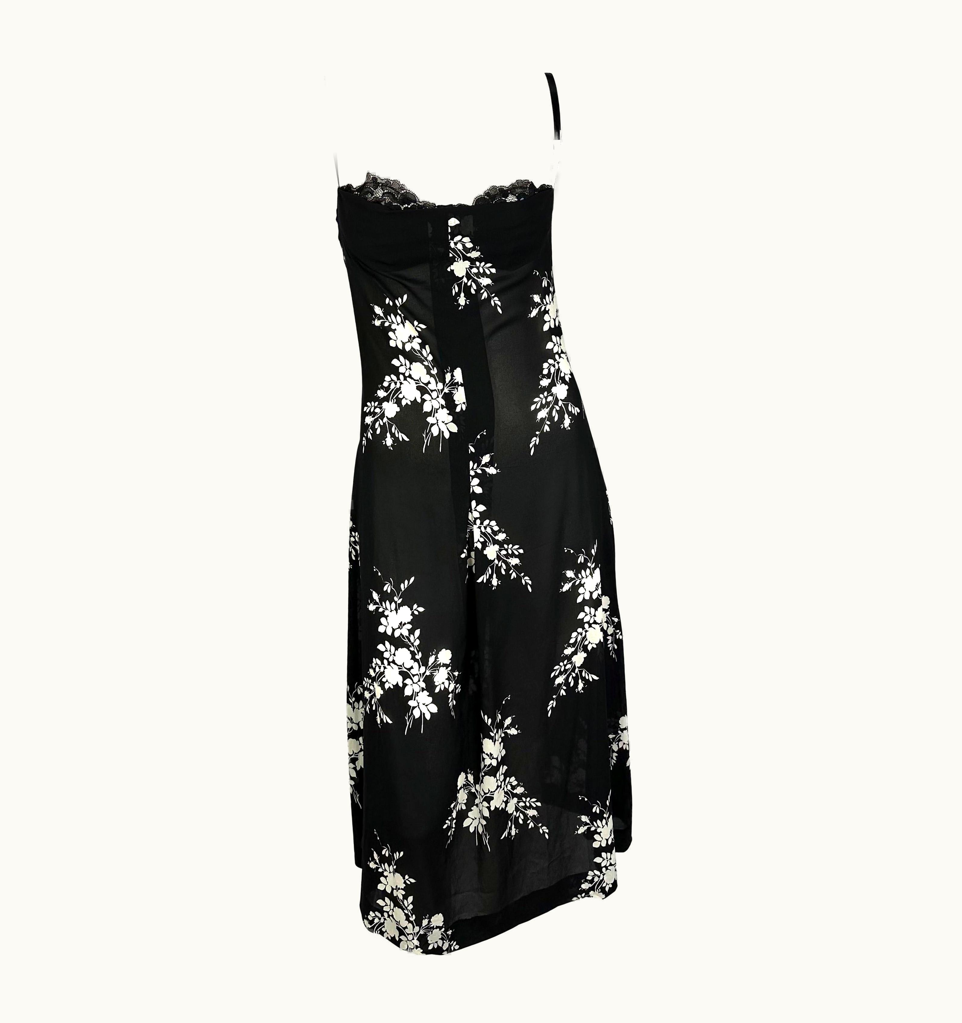 Dolce & Gabbana S/S 2002 Dolce & Gabbana Runway Sheer Black Stretch Silk Floral Bustier Dress UZ0609563