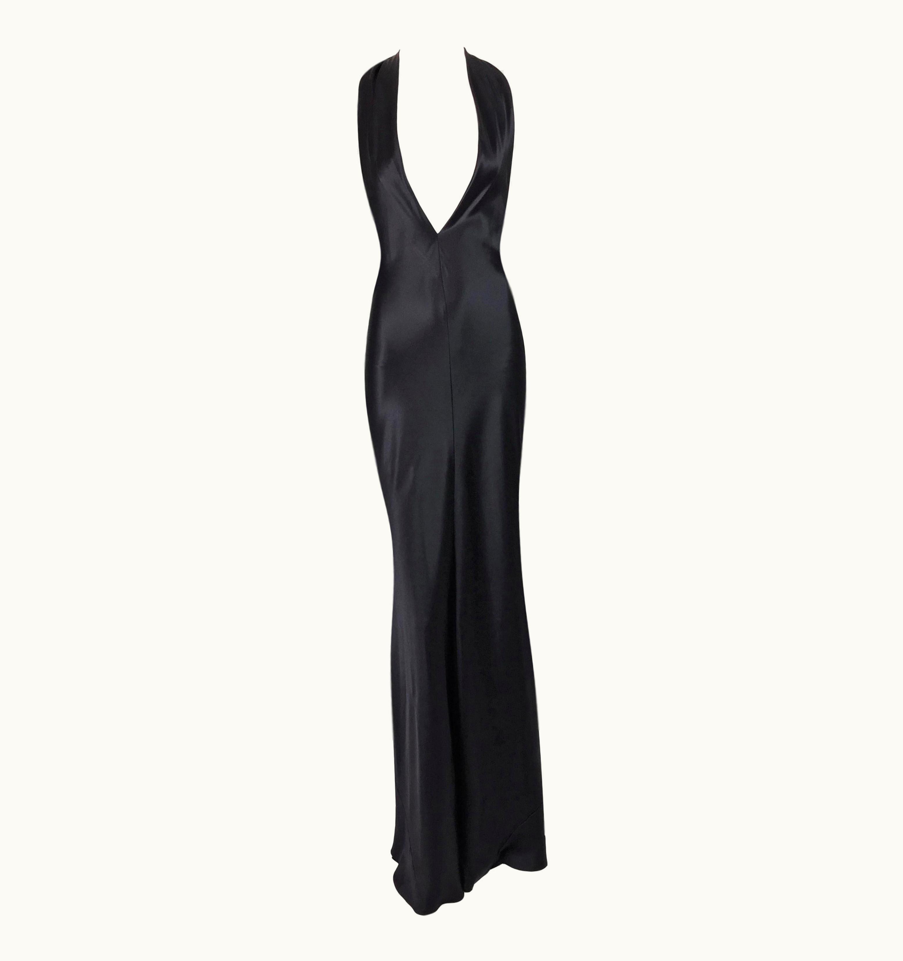 Dolce & Gabbana Nwt AW 2002 Dolce & Gabbana Black Satin Old Hollywood Plunging Gown Dress