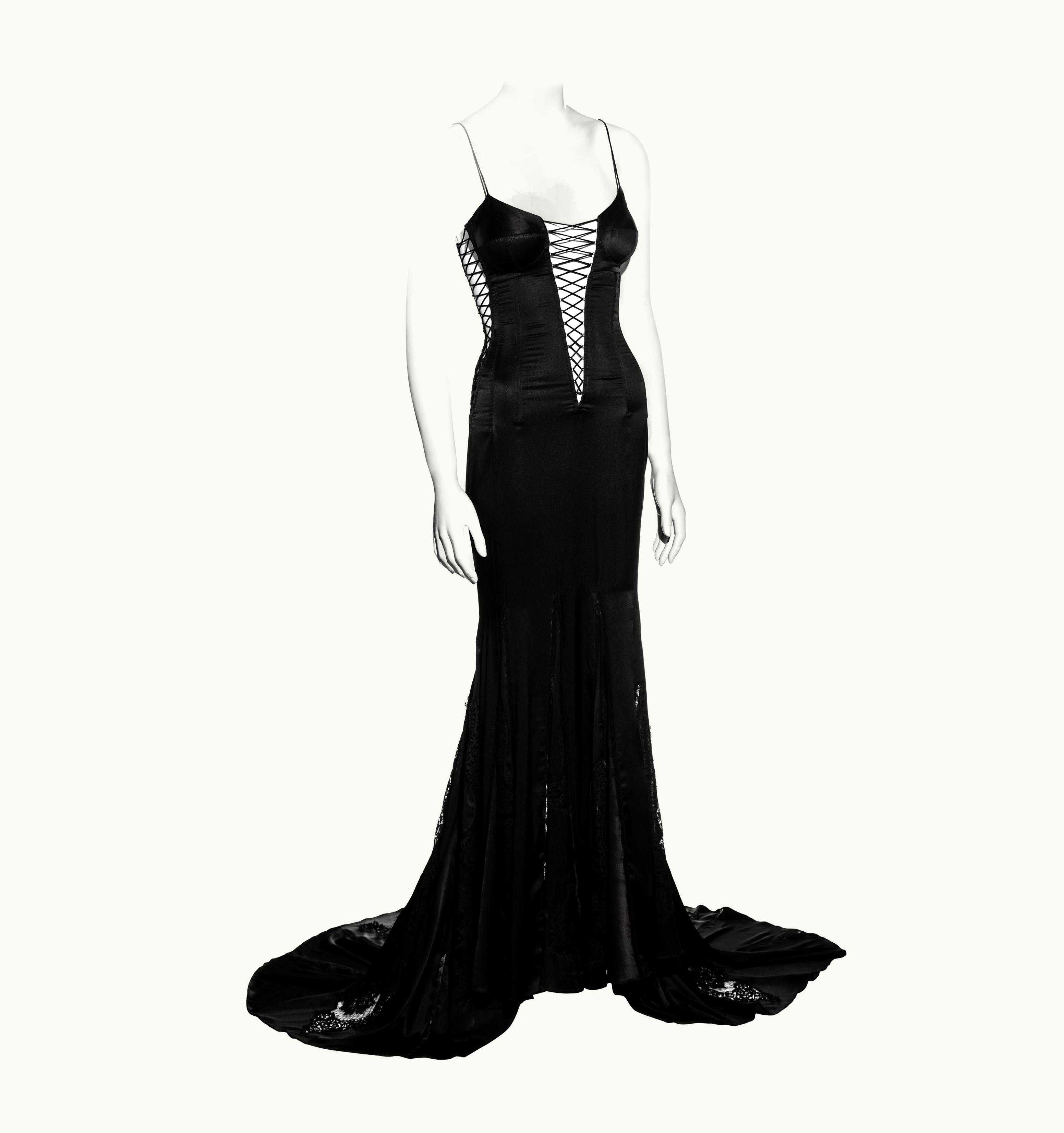 Dolce & Gabbana Dolce & Gabbana Black Silk And Lace Corseted Dress With Trained Skirt, S/S 2002